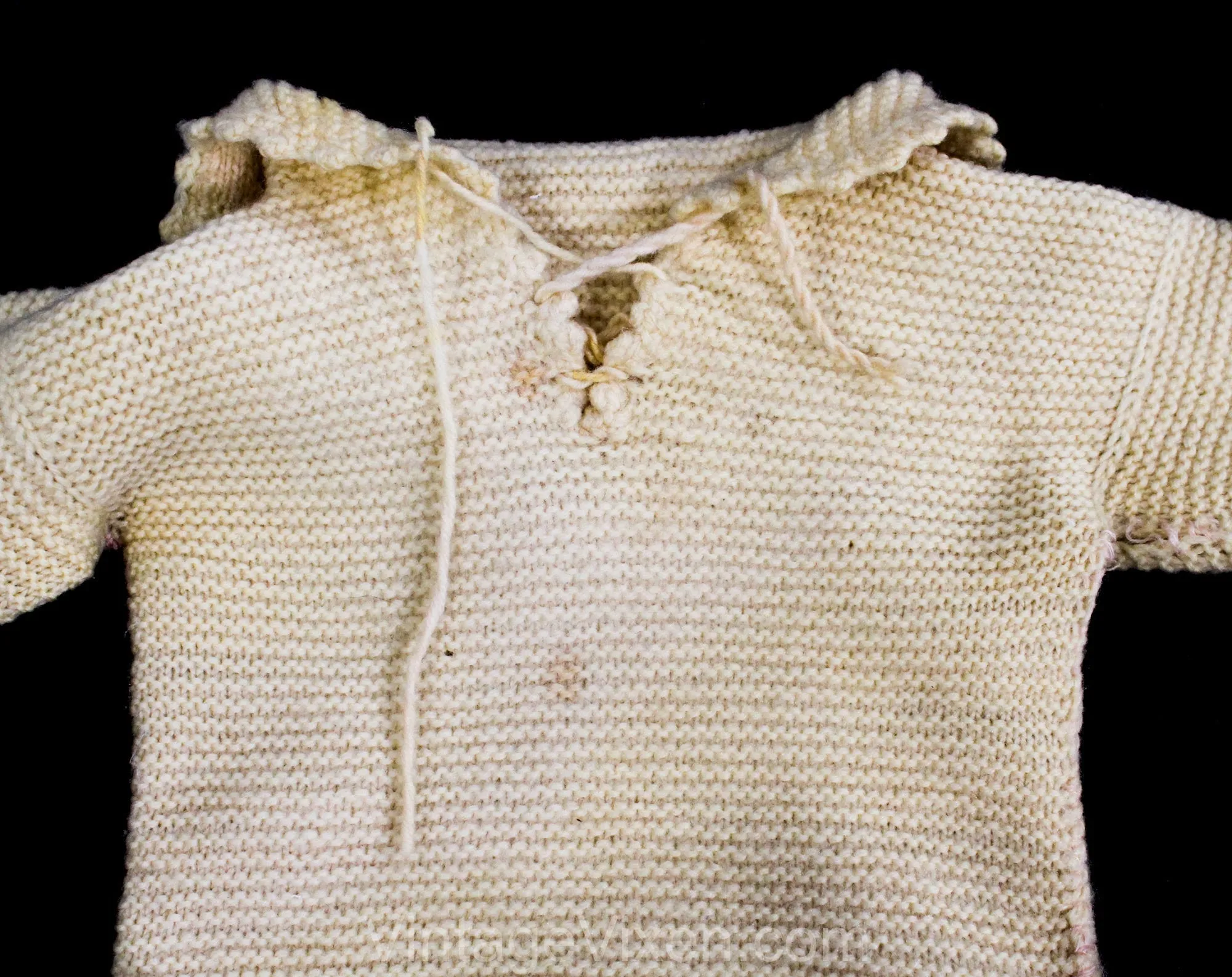 3T Toddler's Winter Snow Suit - 1920s 30s Hand Knitted Wool Sweater, Pants with Foot Covers & Hat - Ivory and Pink Girl's - As Is - Chest 18