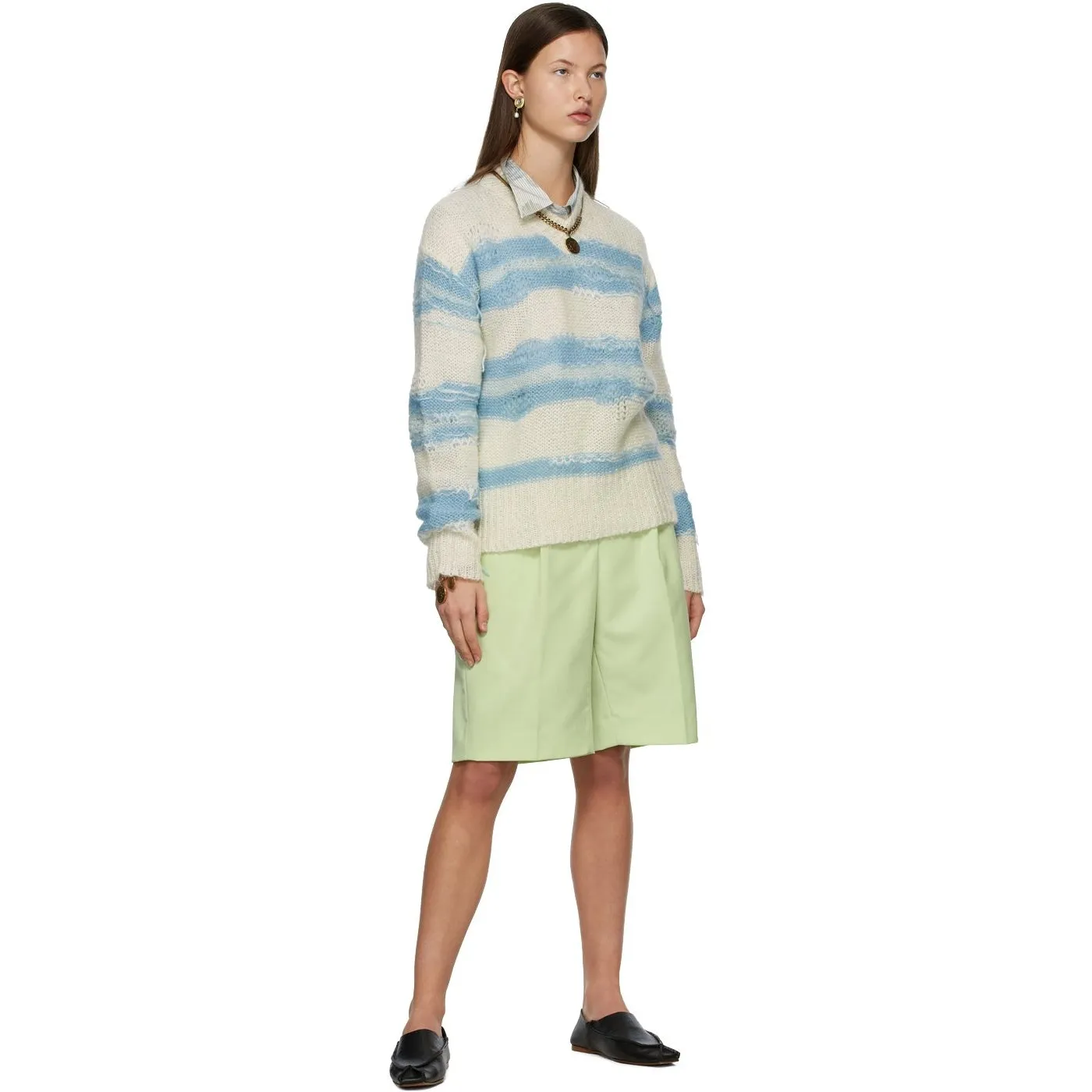 Acne Studios Green Wool Knee-Length Shorts