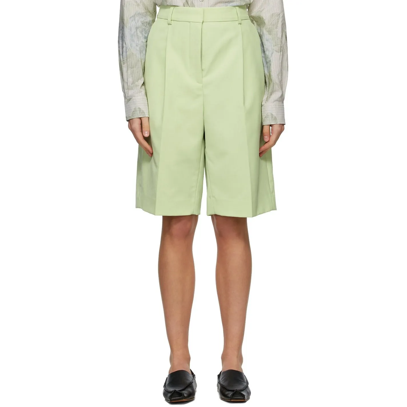 Acne Studios Green Wool Knee-Length Shorts