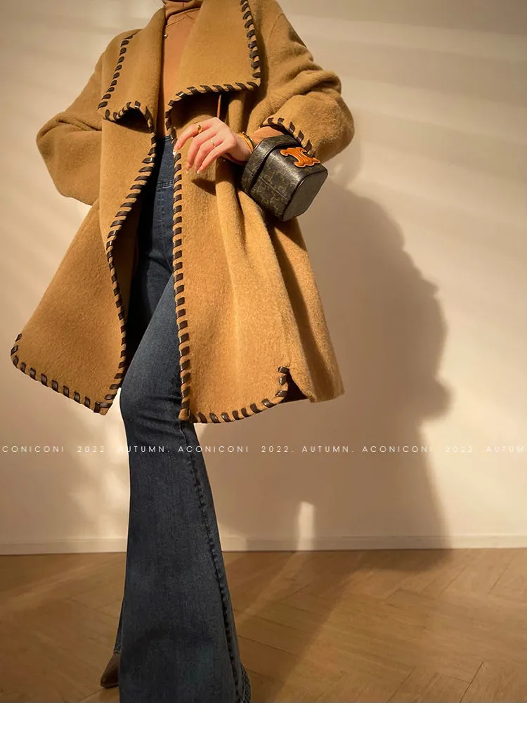 Aconiconi  Long Sleeve Braided Wool Coat- Nocturne of Grass Stream