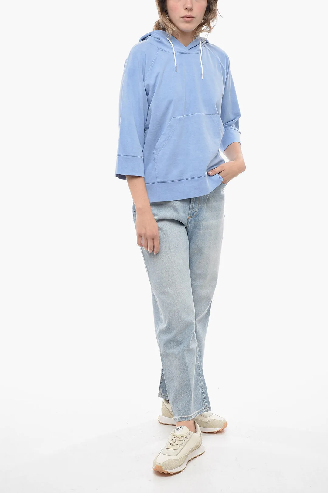 Arovescio 3/4 Sleeve Hoodie with Patch Pocket