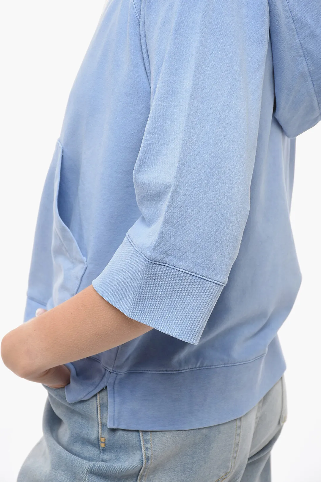 Arovescio 3/4 Sleeve Hoodie with Patch Pocket
