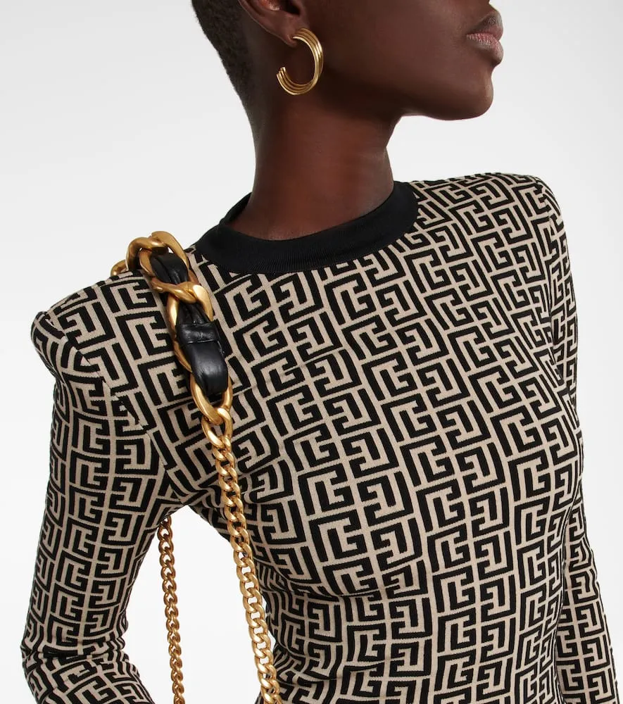 Balmain Monogram wool-blend knit minidress