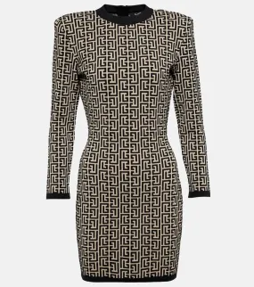Balmain Monogram wool-blend knit minidress