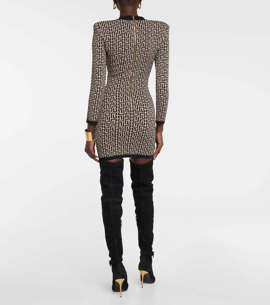Balmain Monogram wool-blend knit minidress