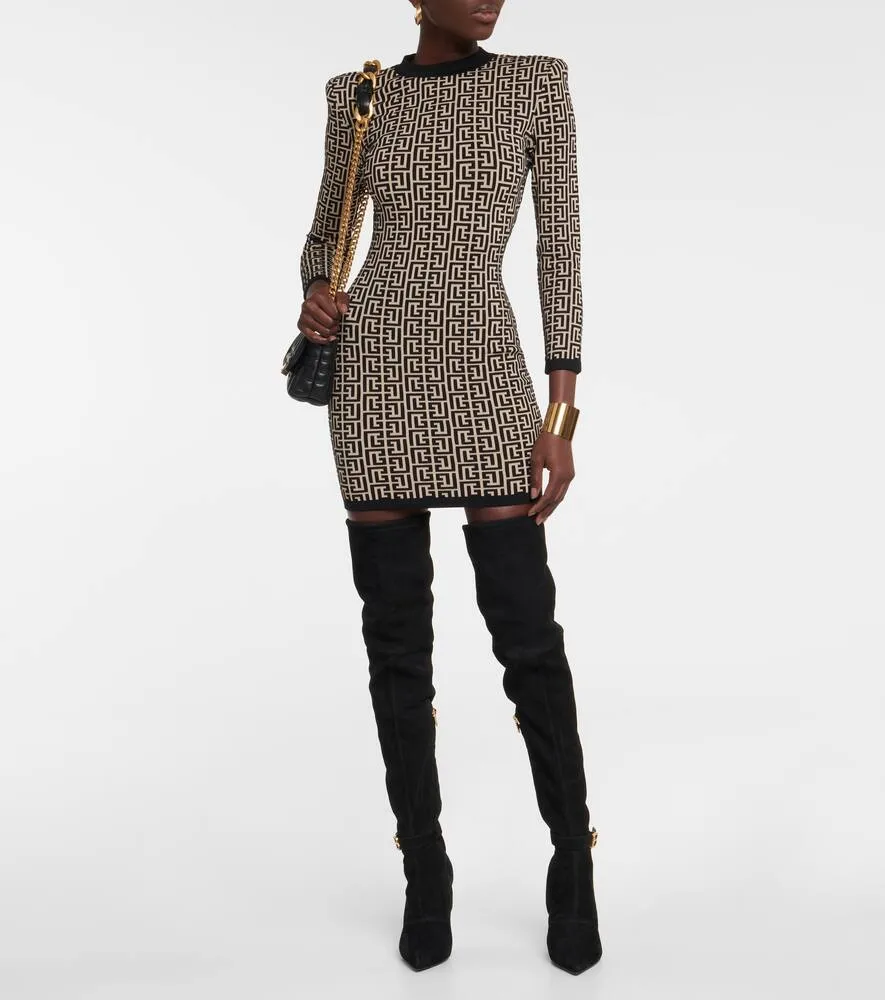 Balmain Monogram wool-blend knit minidress