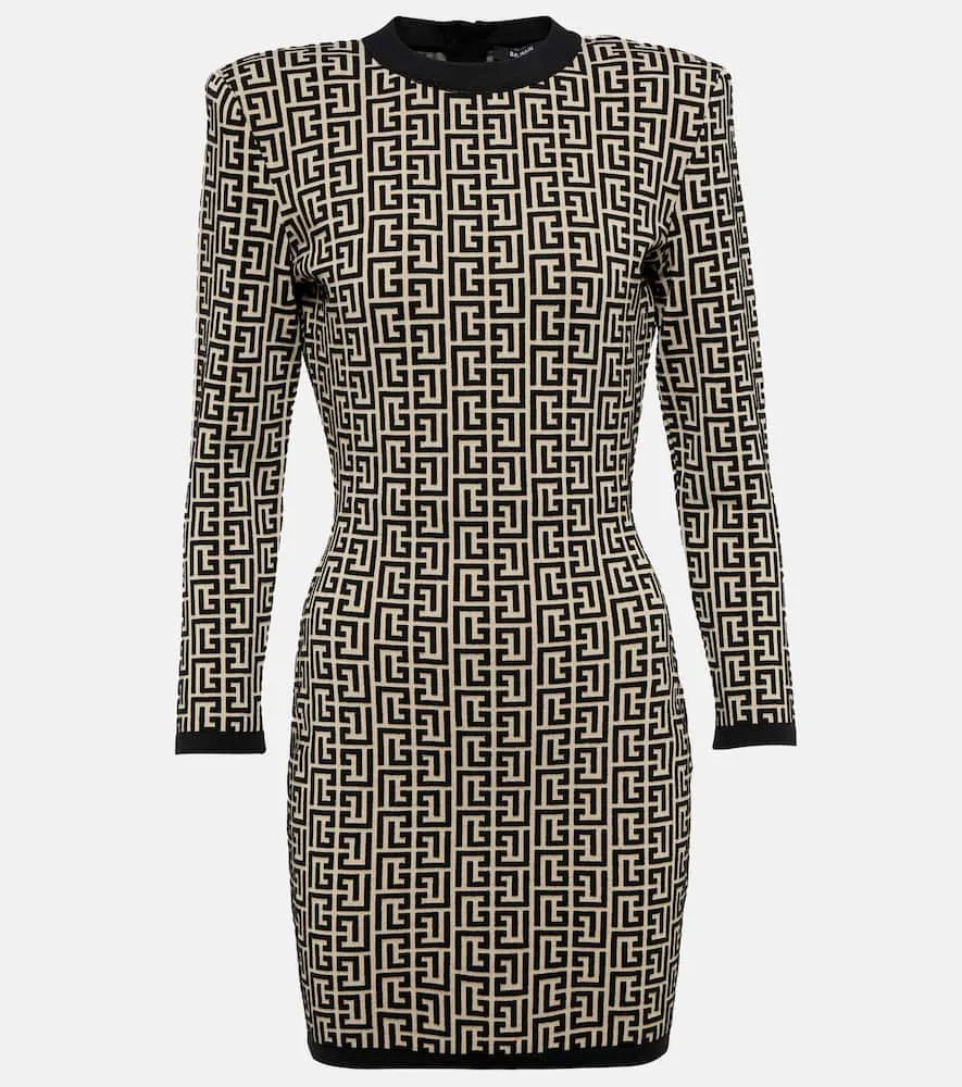 Balmain Monogram wool-blend knit minidress