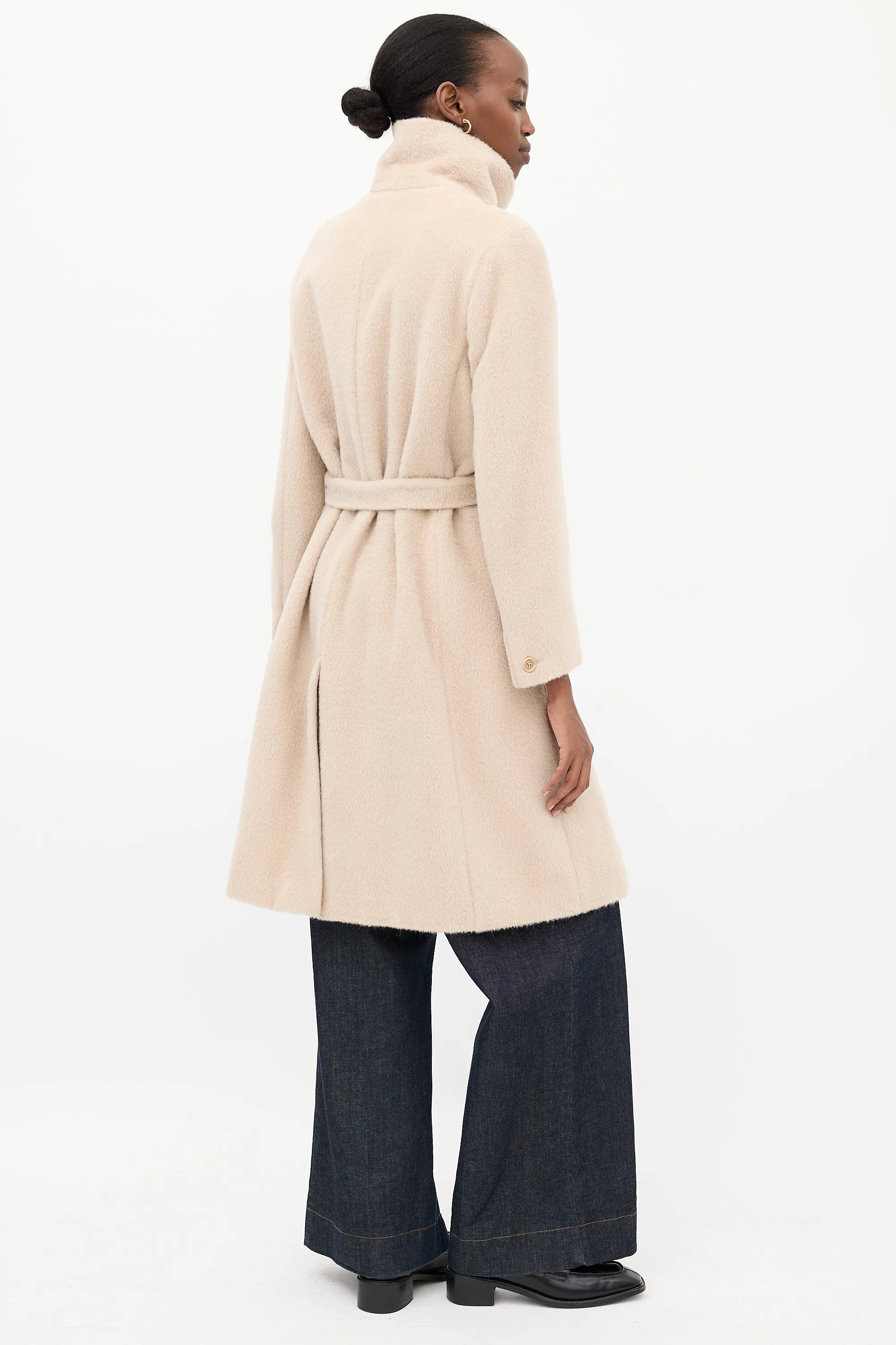 Beige Funnel Neck Wrap Coat