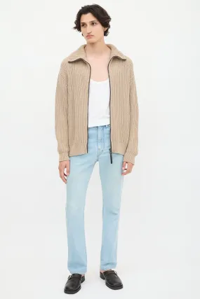 Beige Funnel Zipped Sweater