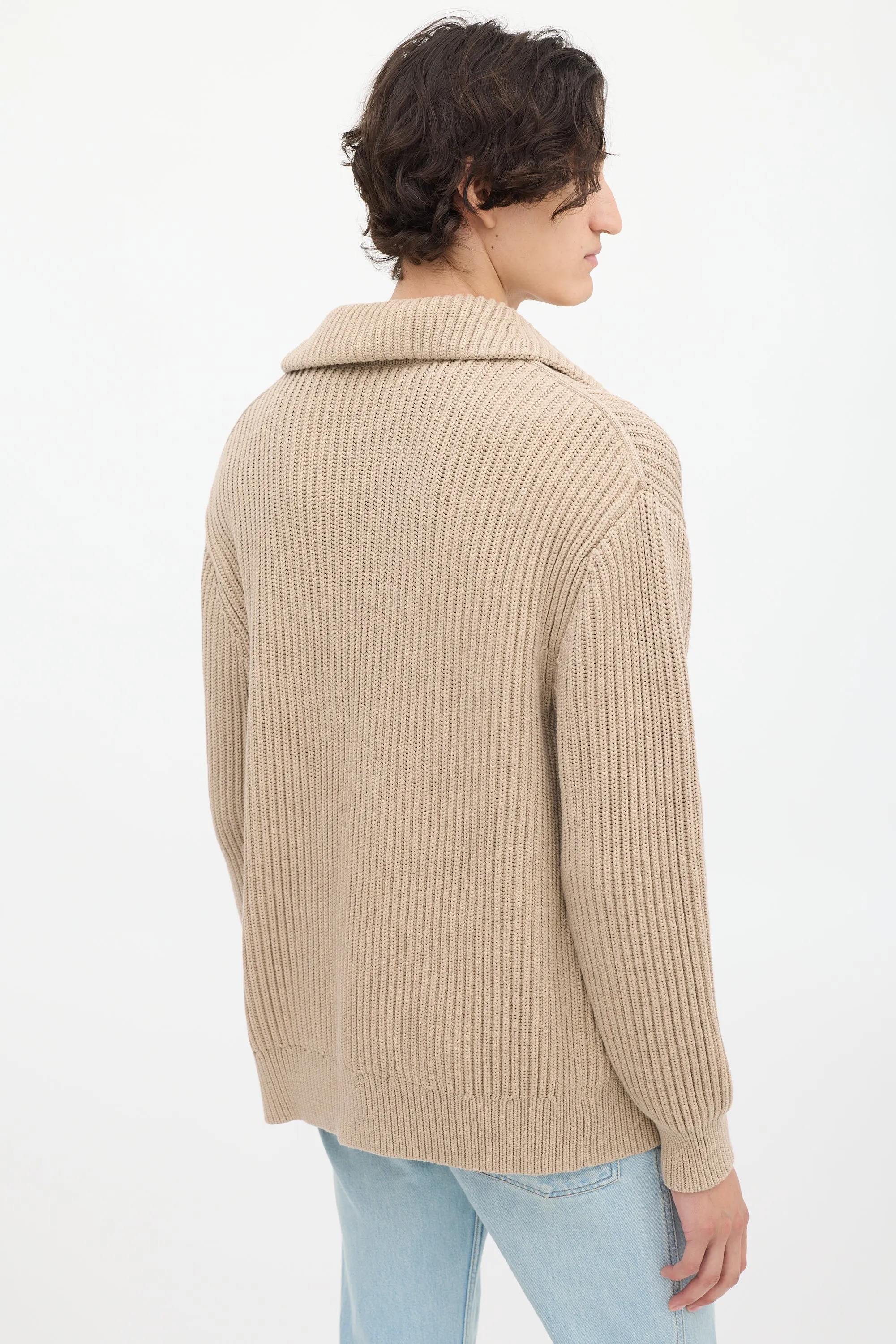 Beige Funnel Zipped Sweater