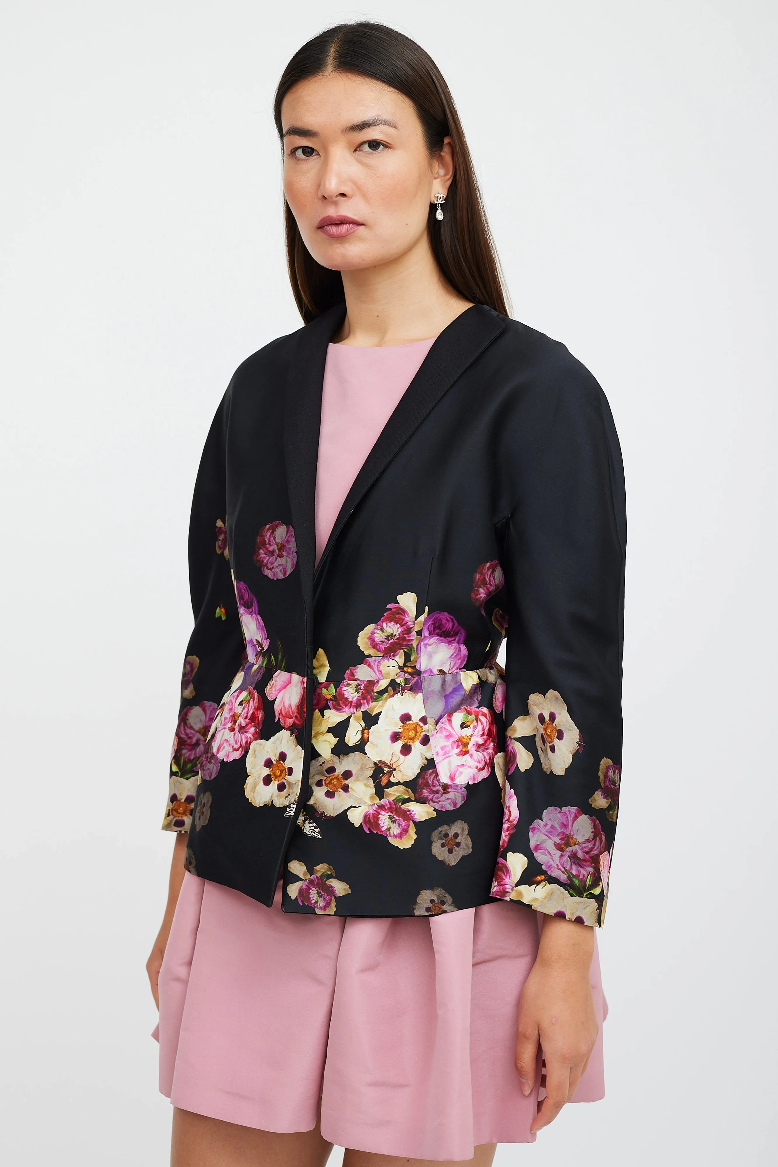 Black & Multicolour Silk Floral Blazer