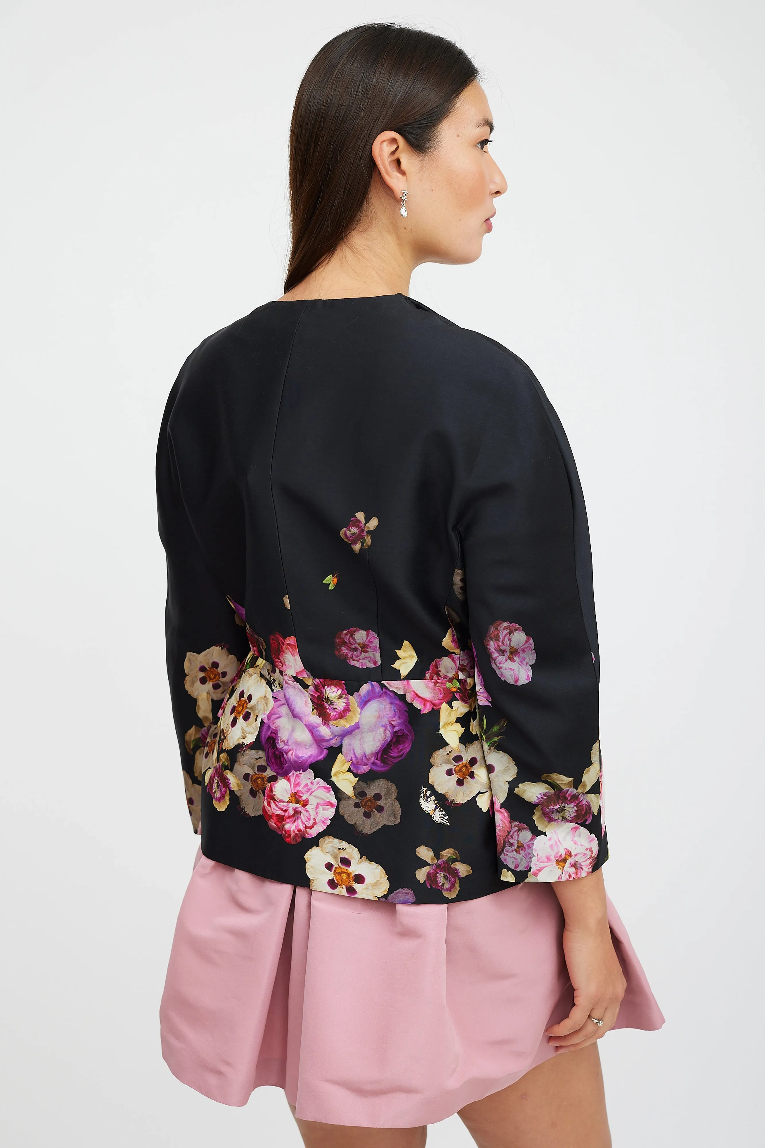 Black & Multicolour Silk Floral Blazer