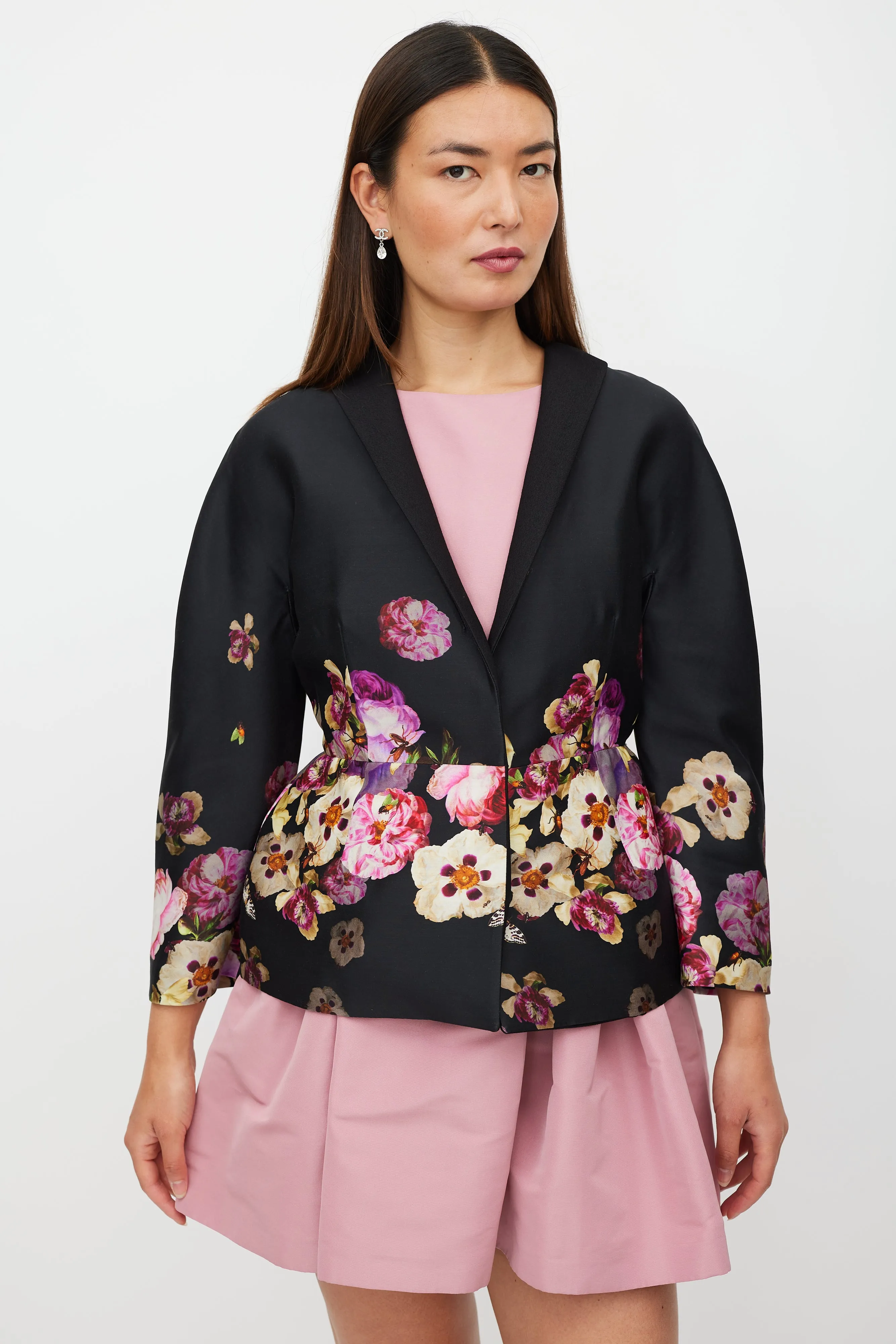 Black & Multicolour Silk Floral Blazer