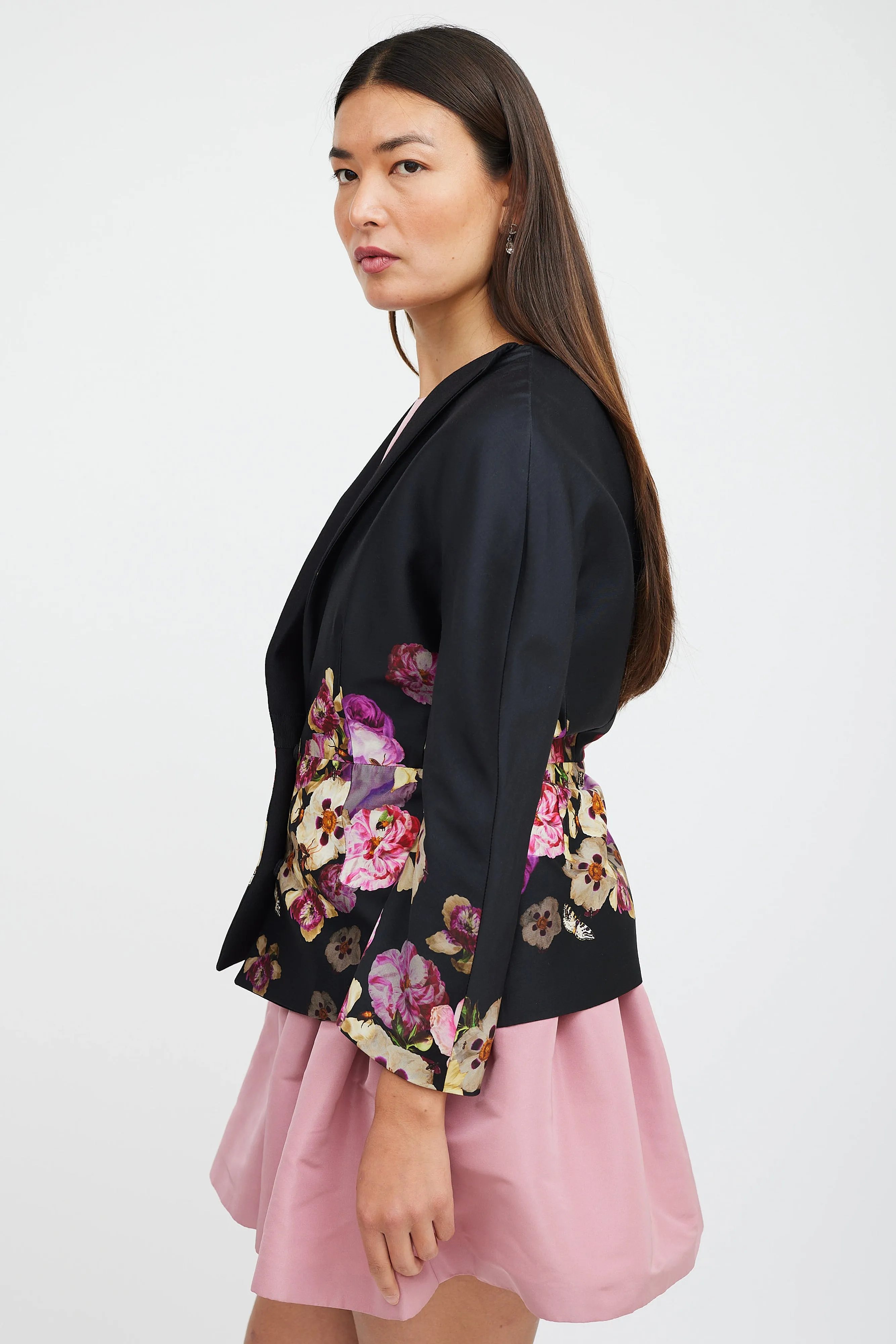 Black & Multicolour Silk Floral Blazer