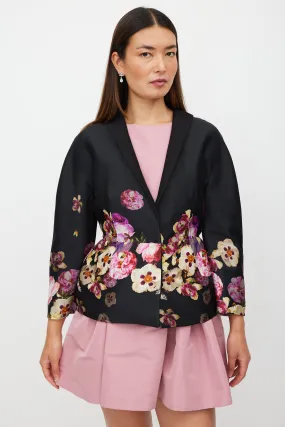 Black & Multicolour Silk Floral Blazer