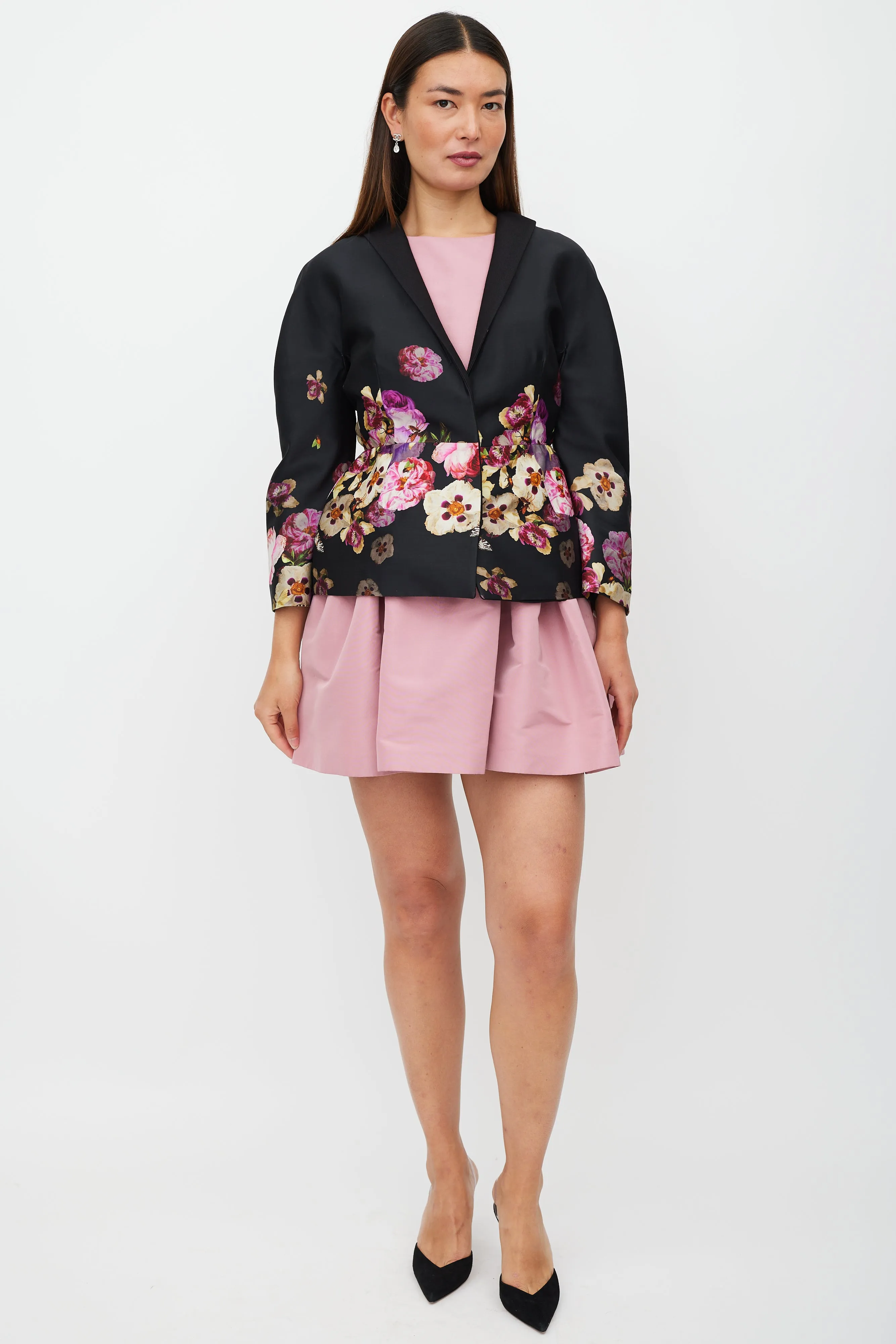 Black & Multicolour Silk Floral Blazer