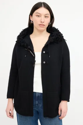Black Cashmere Loop Fringe Hoodie