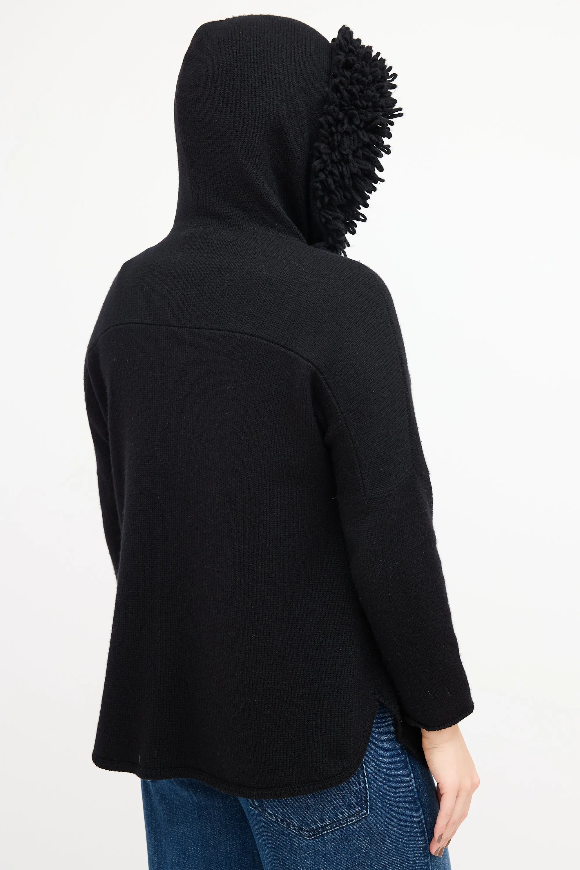 Black Cashmere Loop Fringe Hoodie
