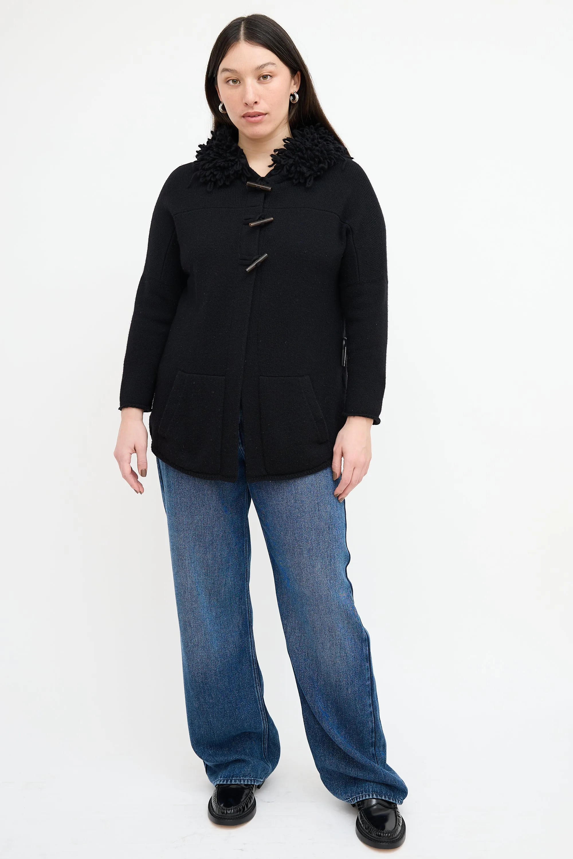 Black Cashmere Loop Fringe Hoodie