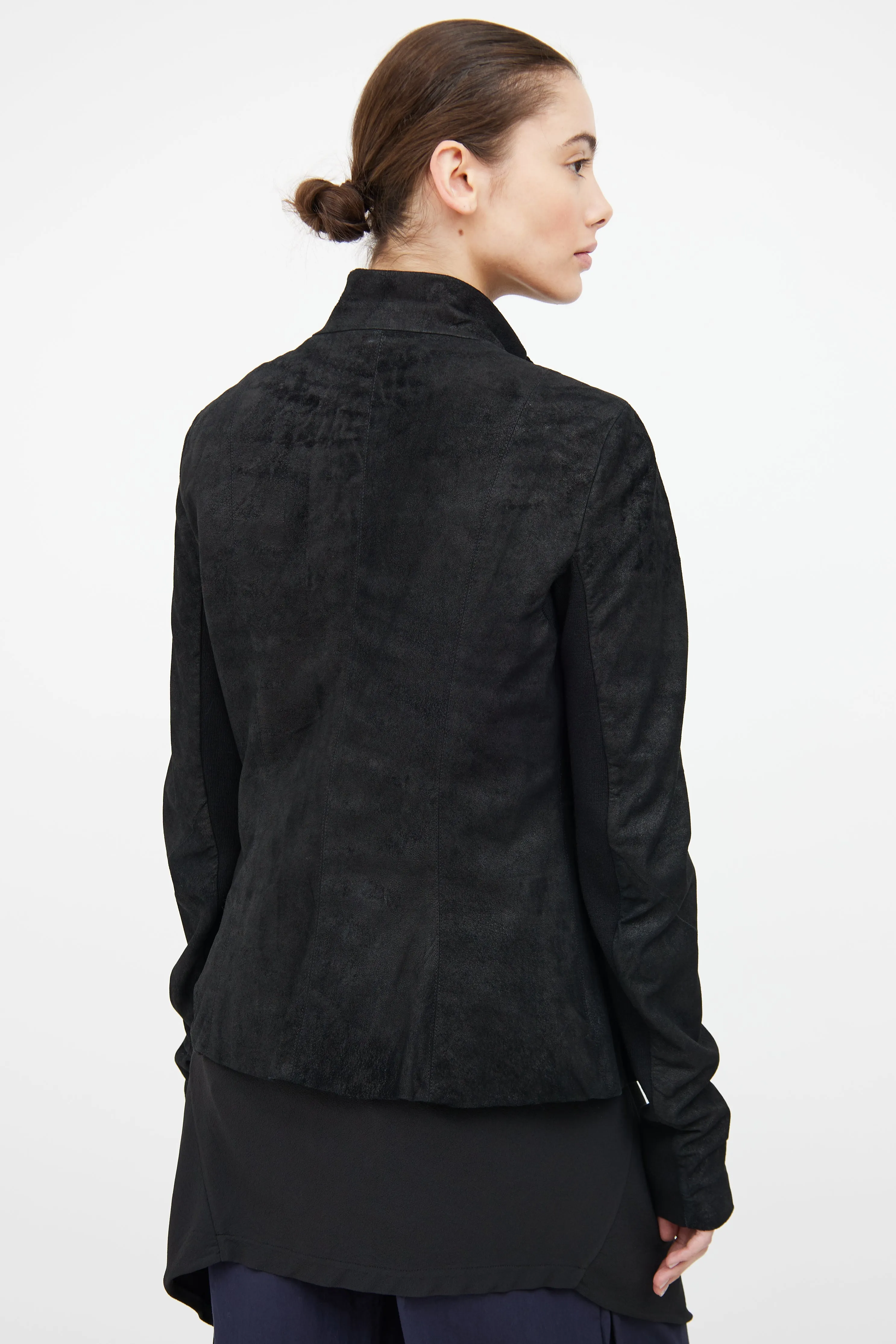 Black Leather Funnel Collar Jacket