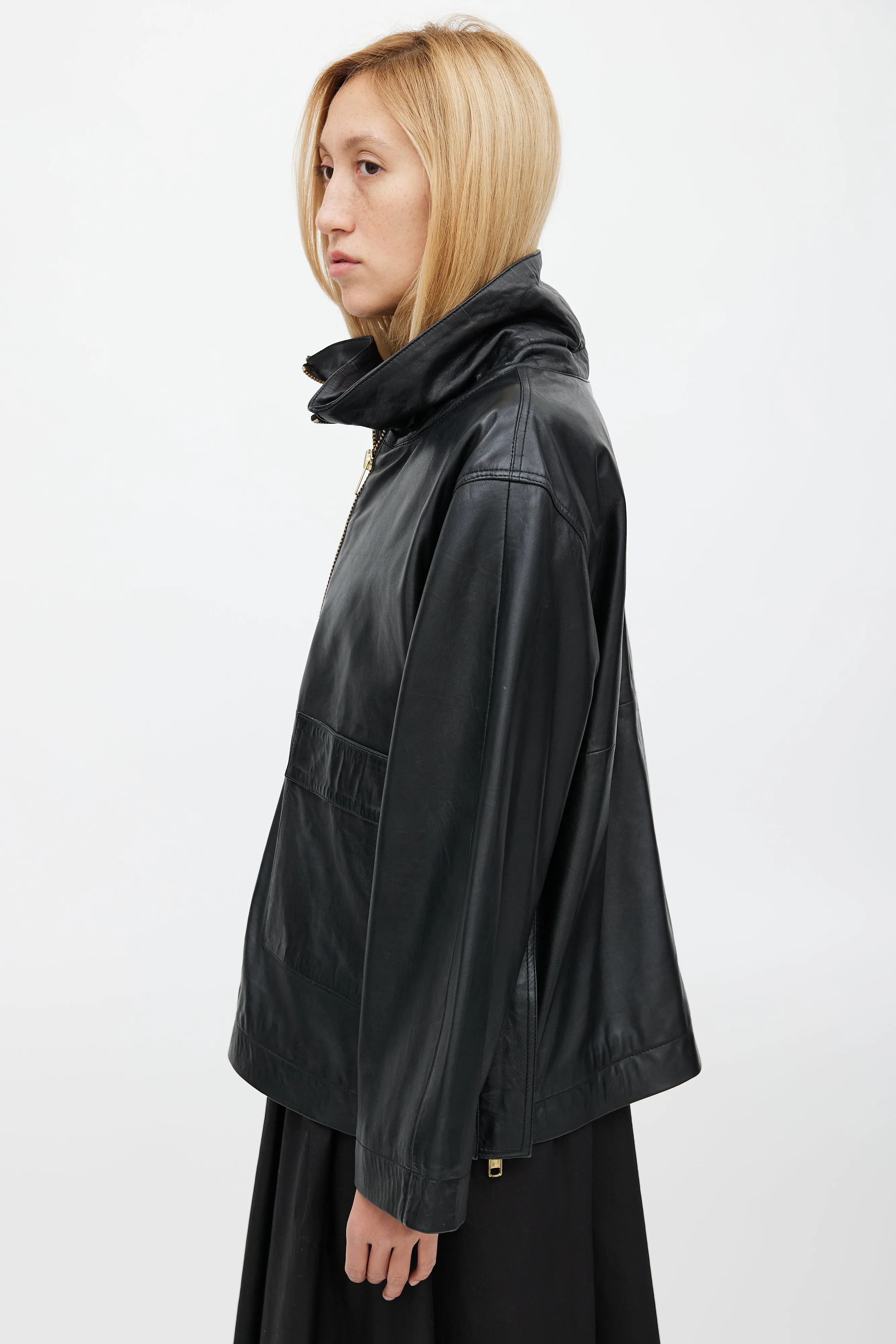 Black Leather Over The Head Anorak
