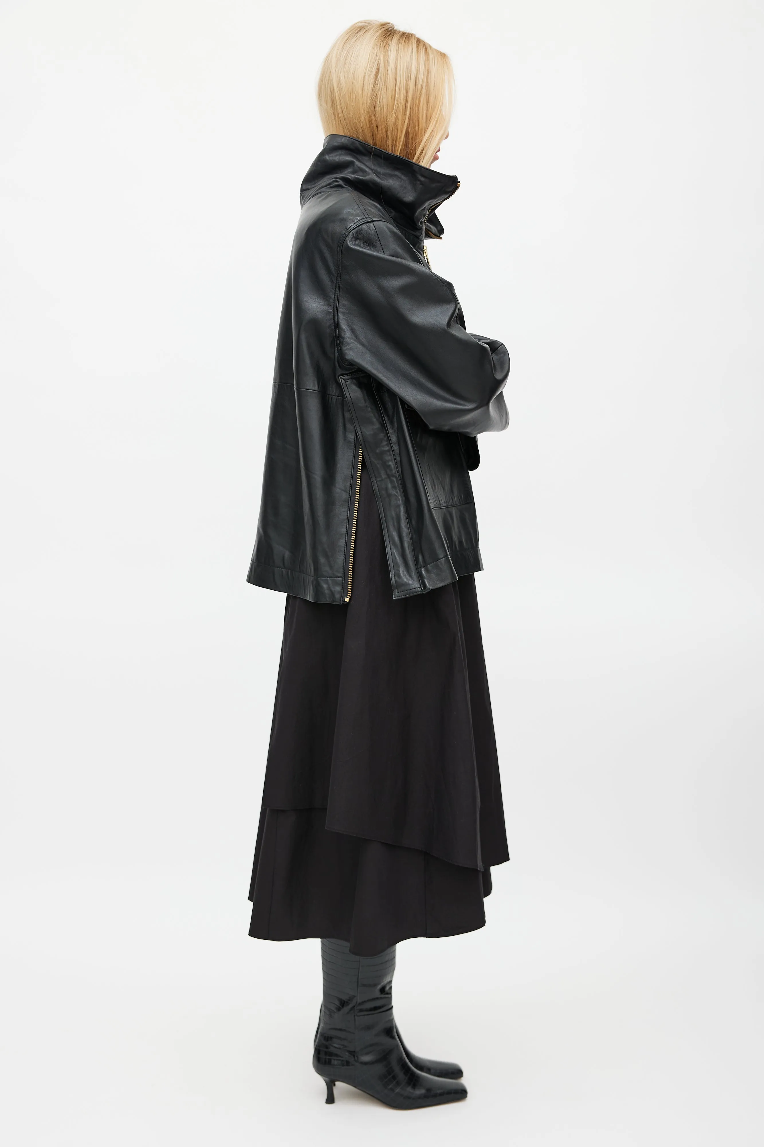 Black Leather Over The Head Anorak