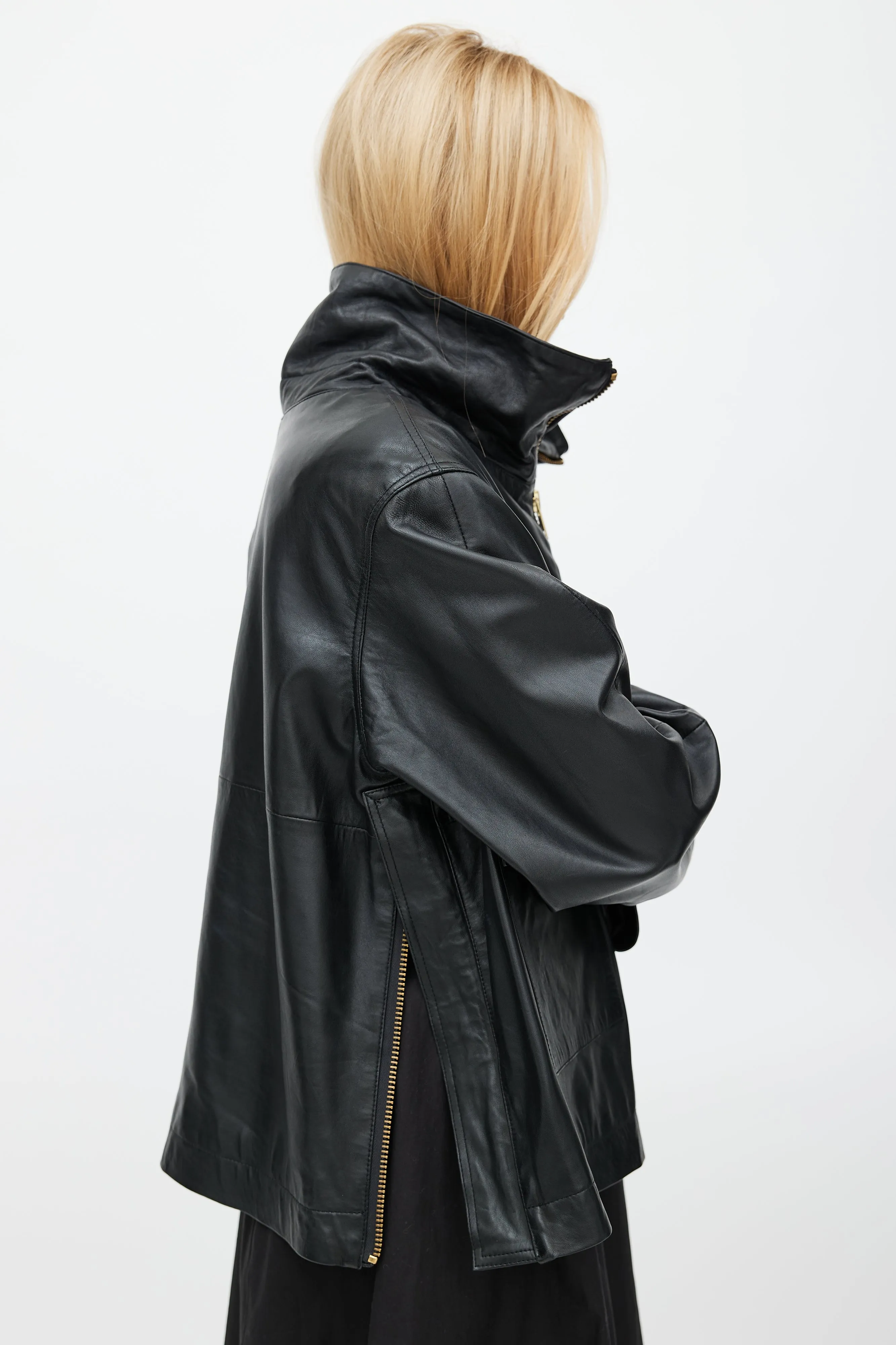 Black Leather Over The Head Anorak