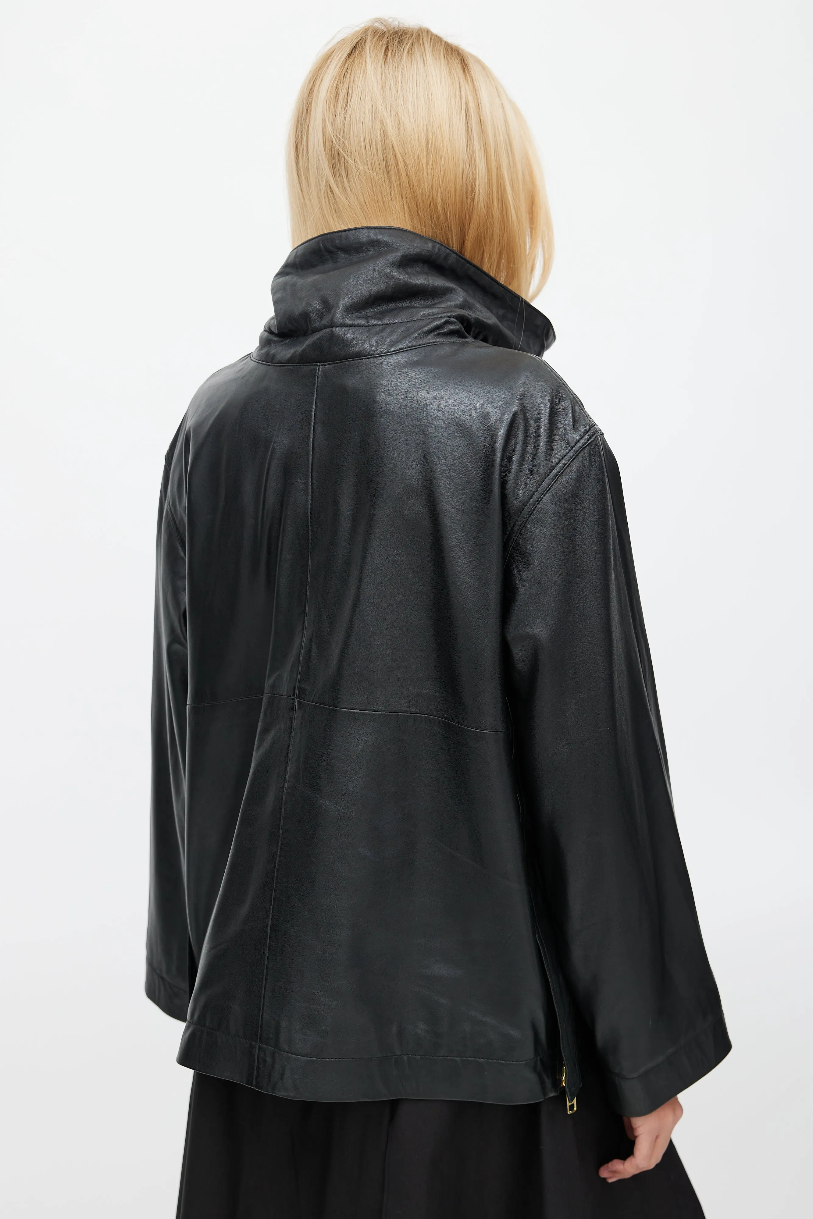Black Leather Over The Head Anorak