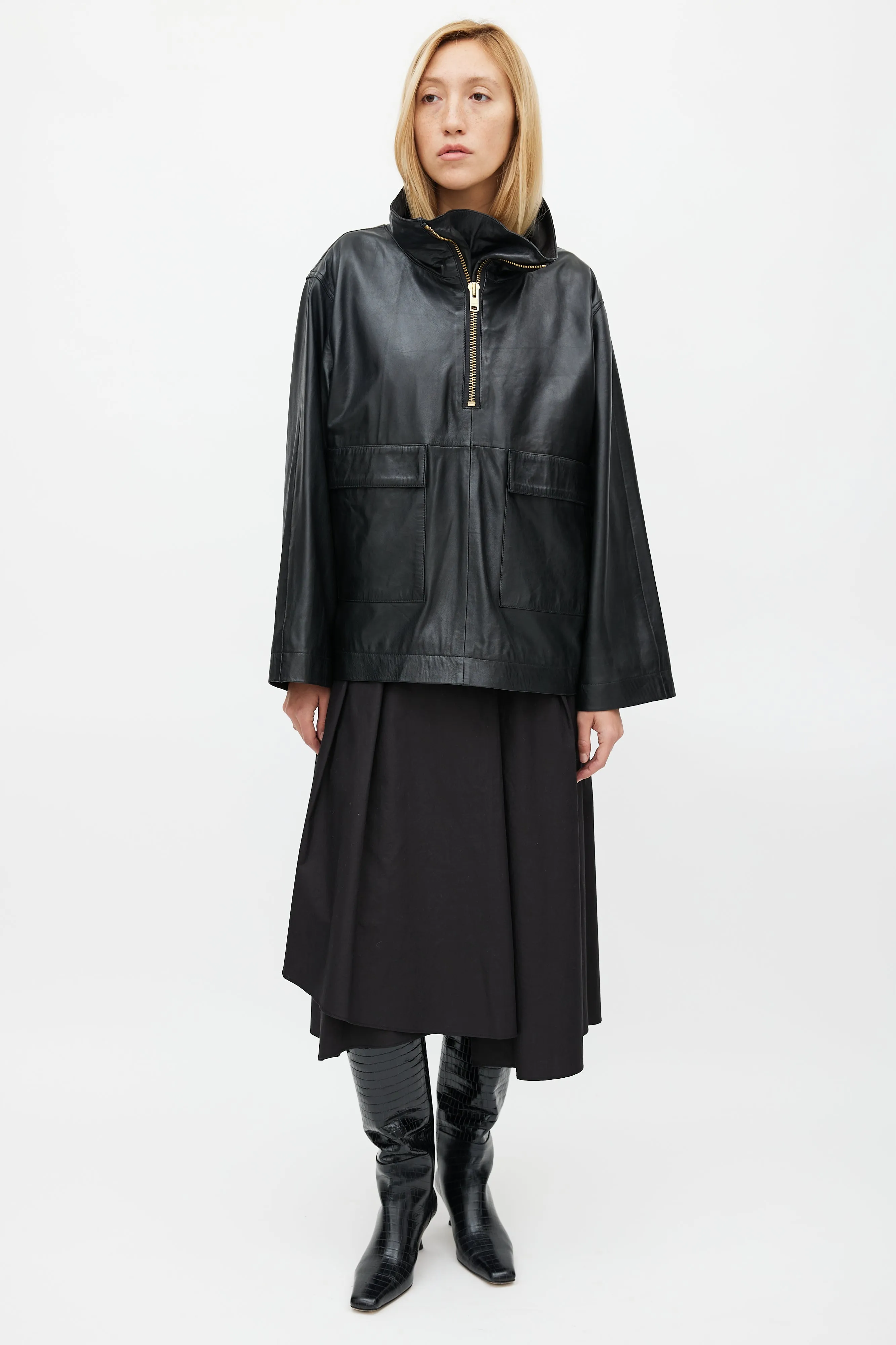 Black Leather Over The Head Anorak