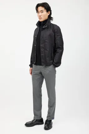 Black Nylon Funnel Neck Jacket