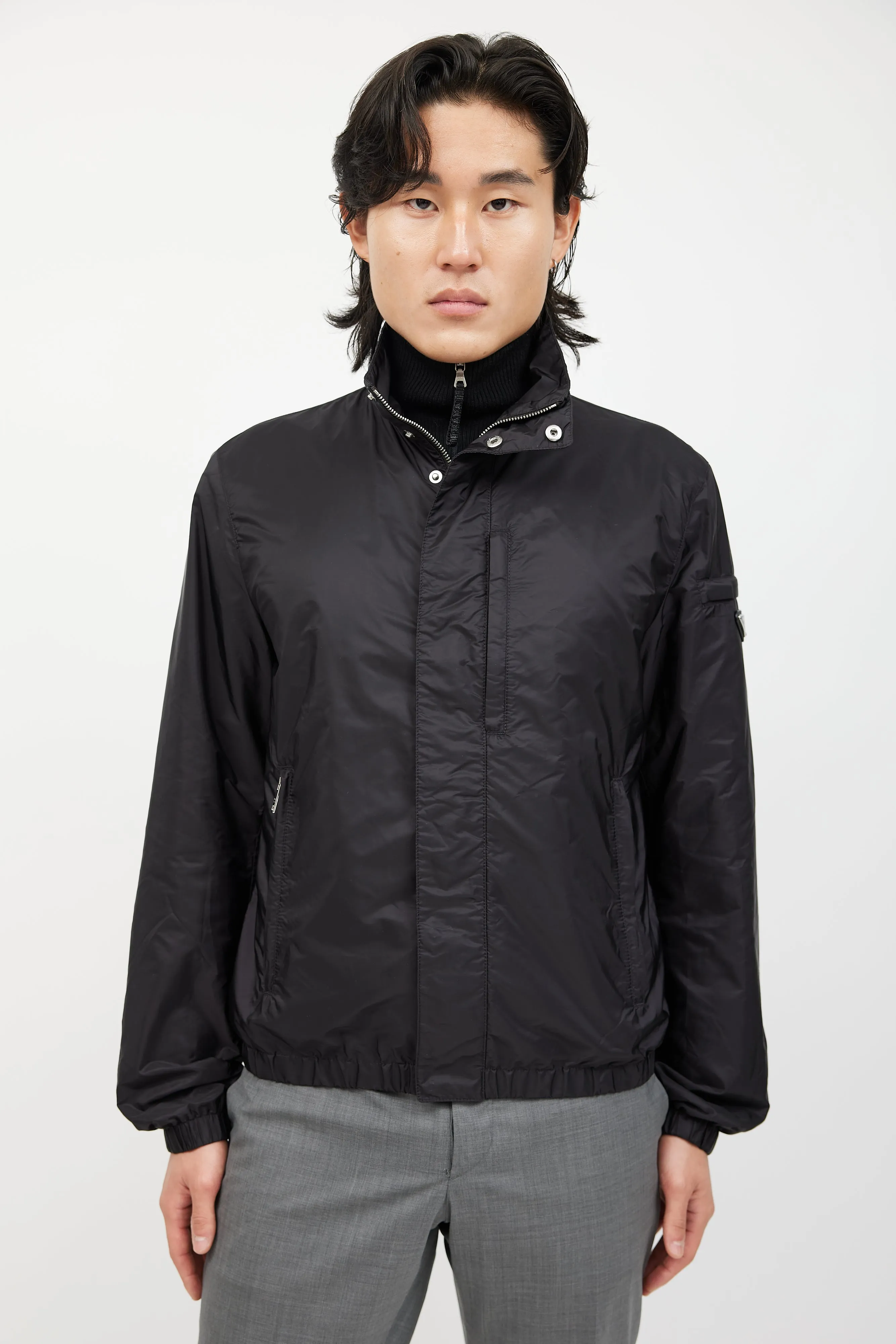 Black Nylon Funnel Neck Jacket