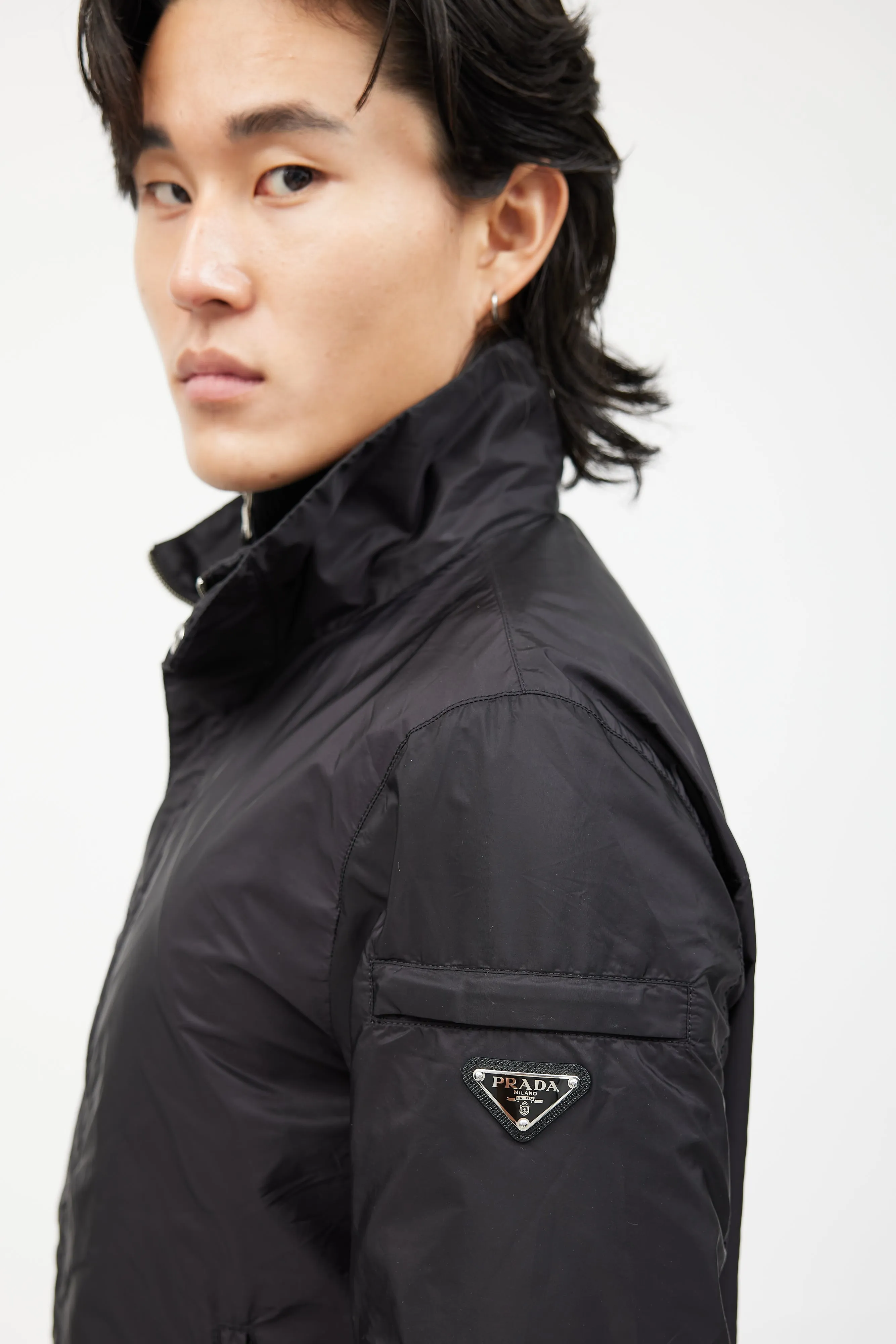 Black Nylon Funnel Neck Jacket
