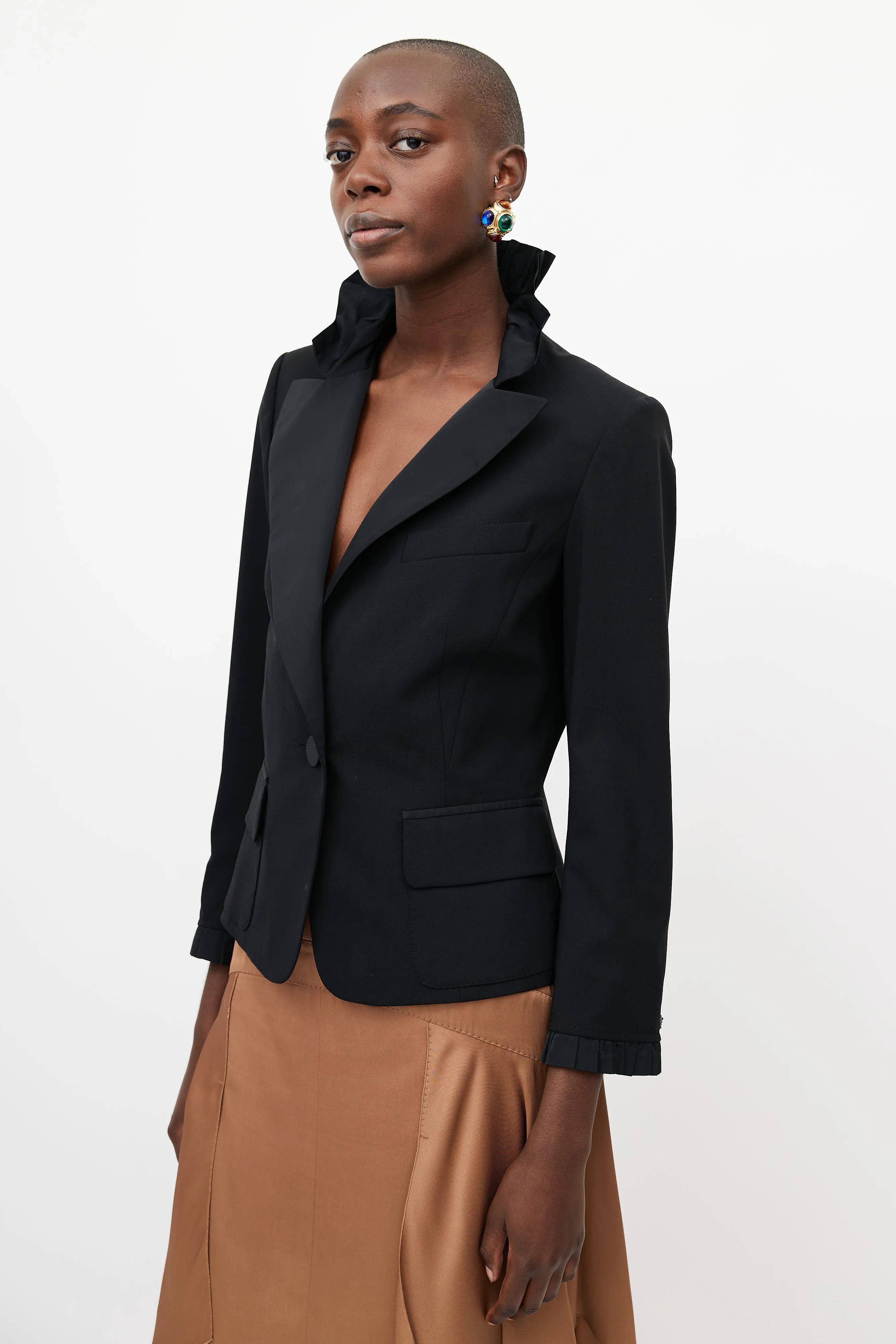 Black Ruffled Blazer