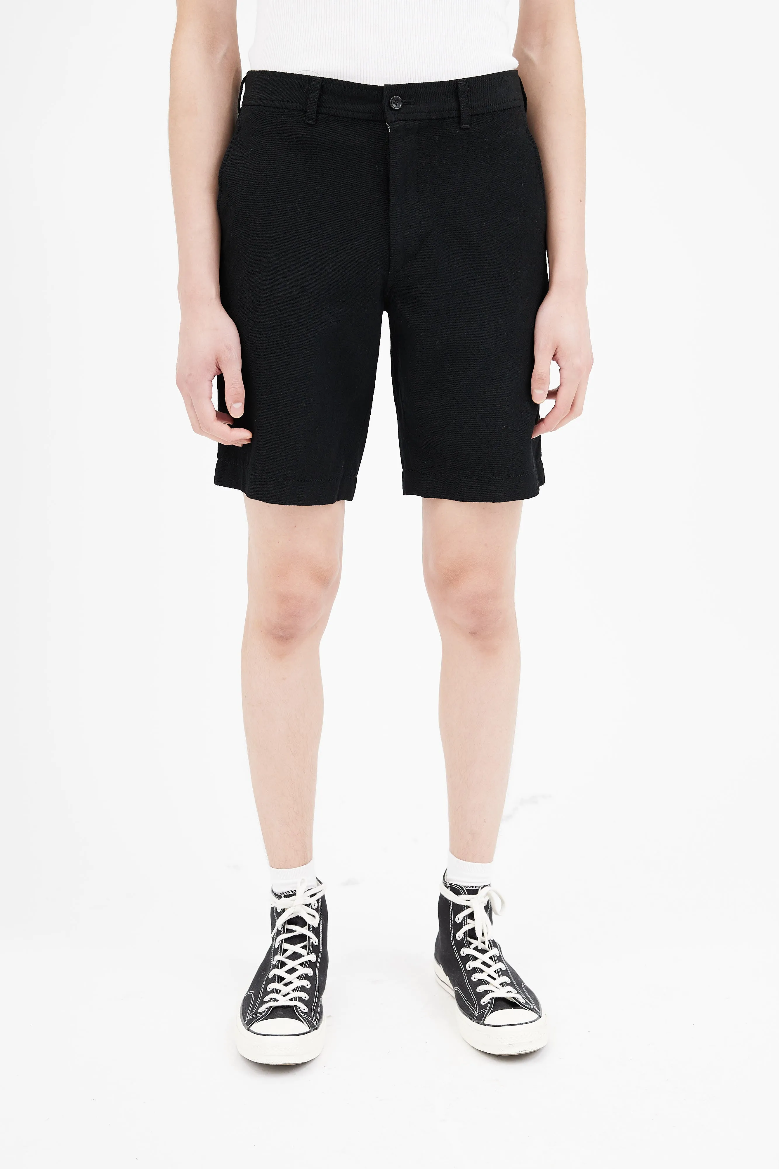 Black Wool Mid Rise Short