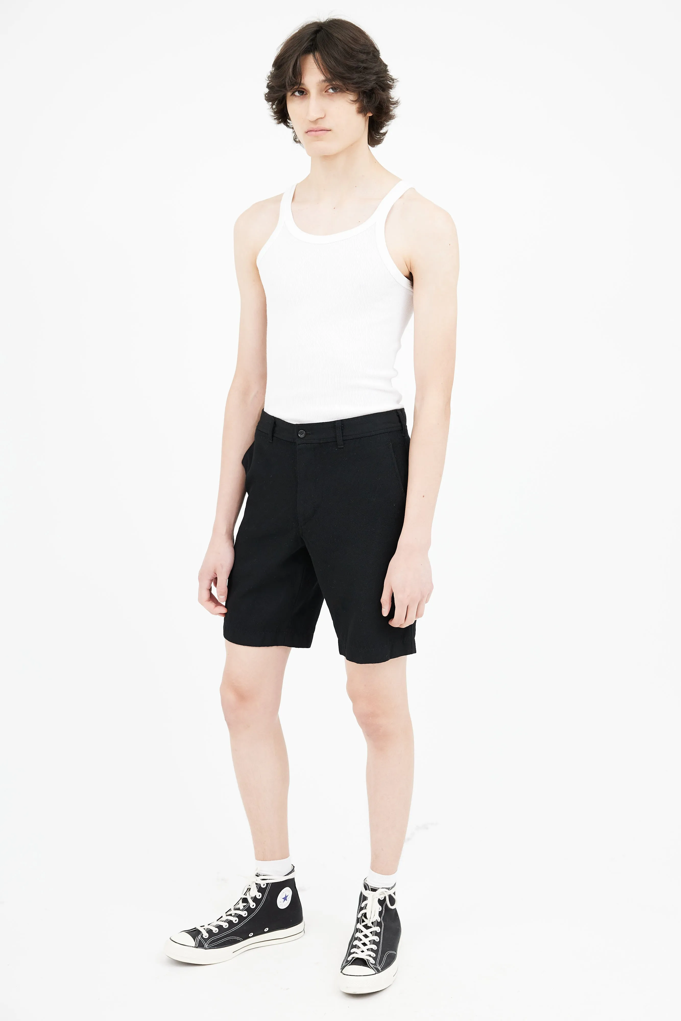 Black Wool Mid Rise Short