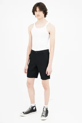 Black Wool Mid Rise Short