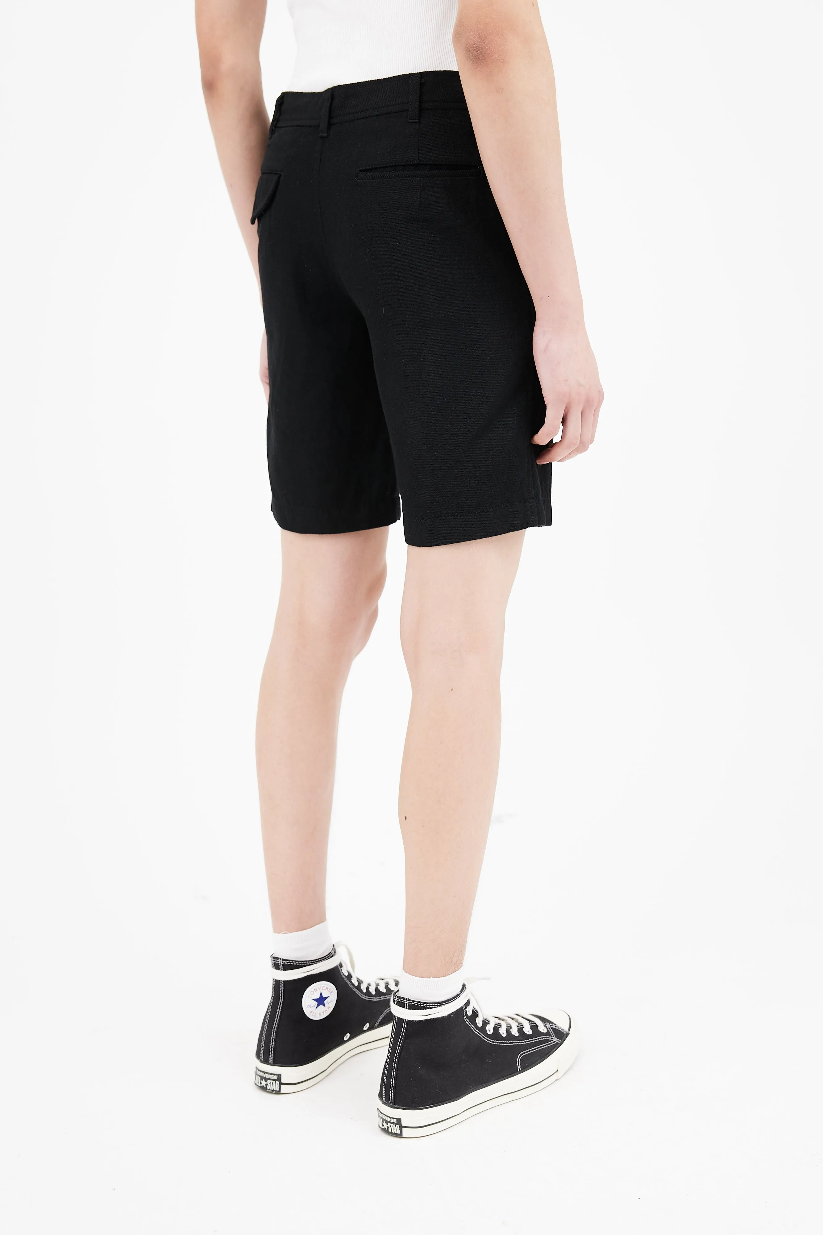 Black Wool Mid Rise Short