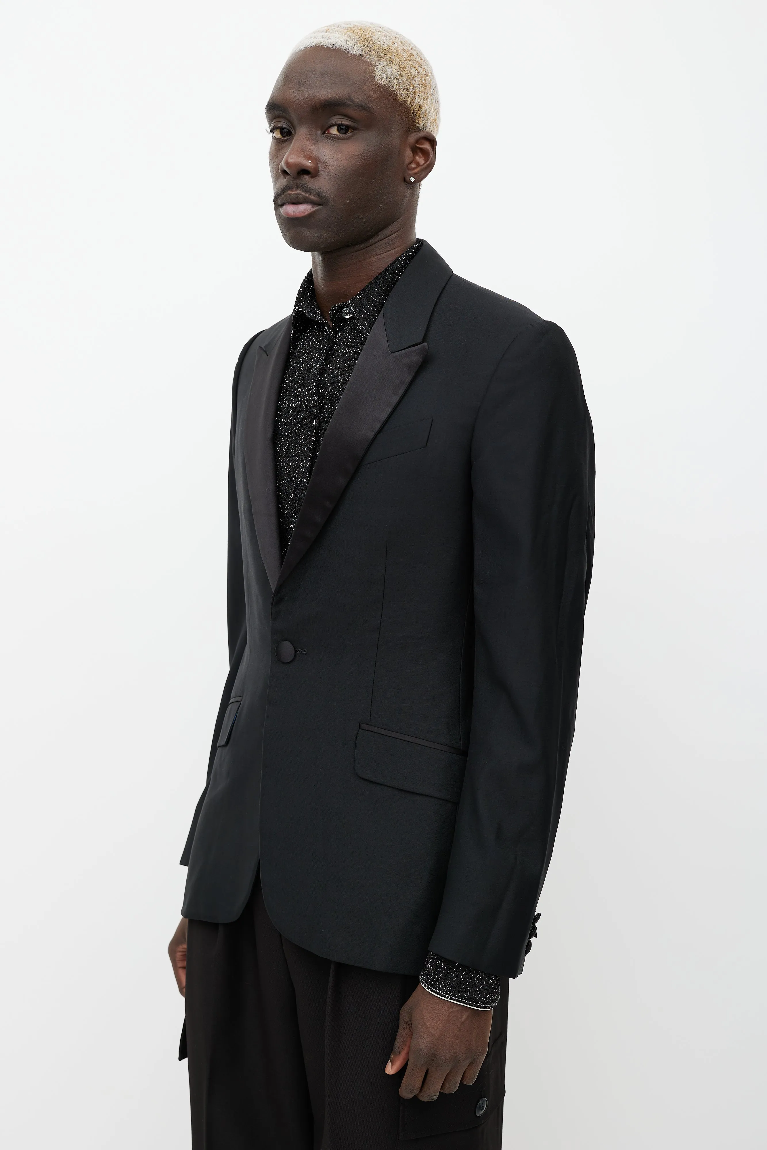 Black Wool Satin Lapel Blazer