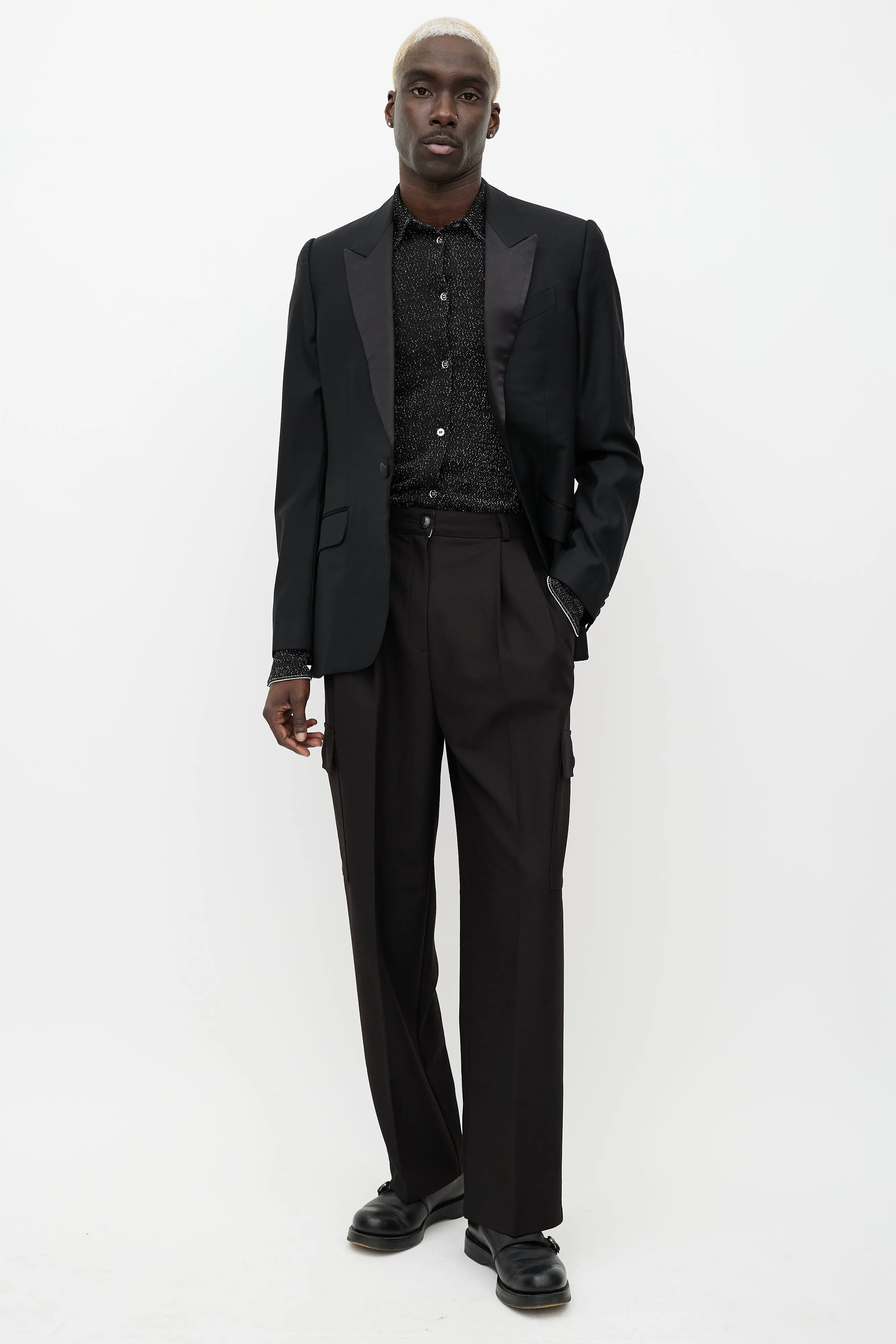 Black Wool Satin Lapel Blazer