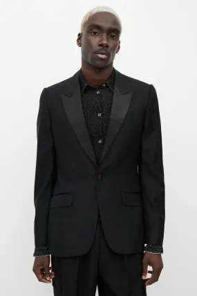 Black Wool Satin Lapel Blazer