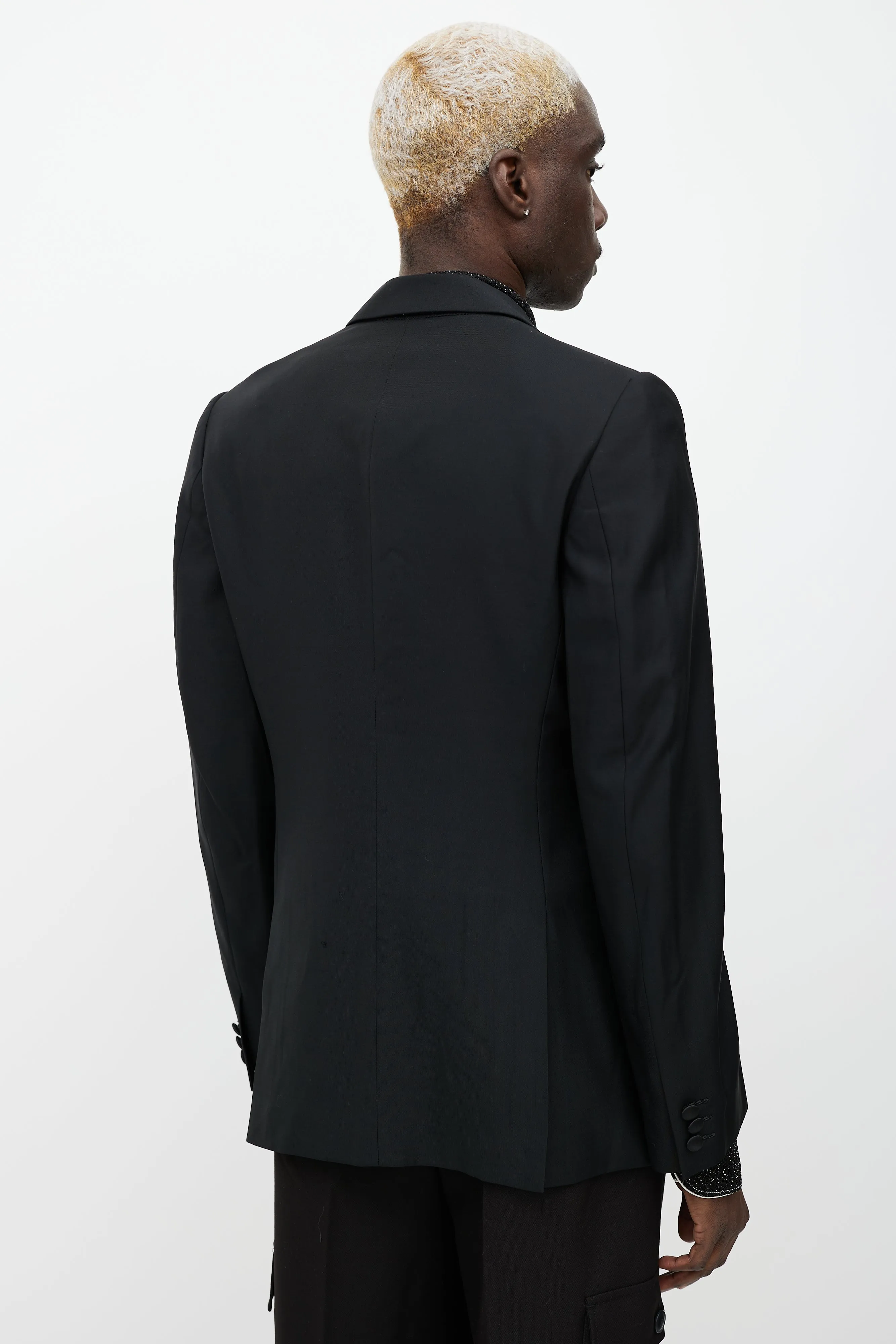 Black Wool Satin Lapel Blazer