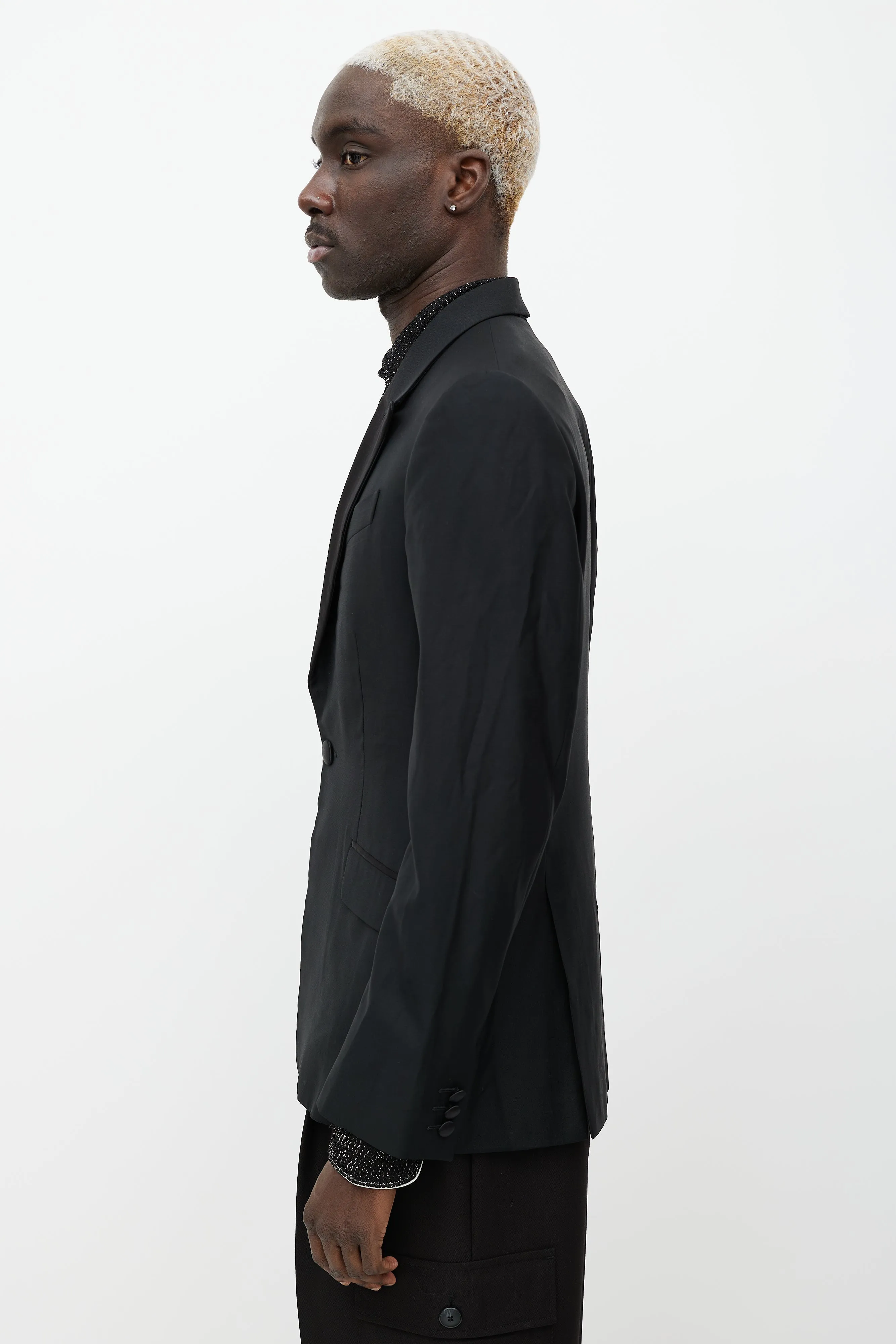 Black Wool Satin Lapel Blazer
