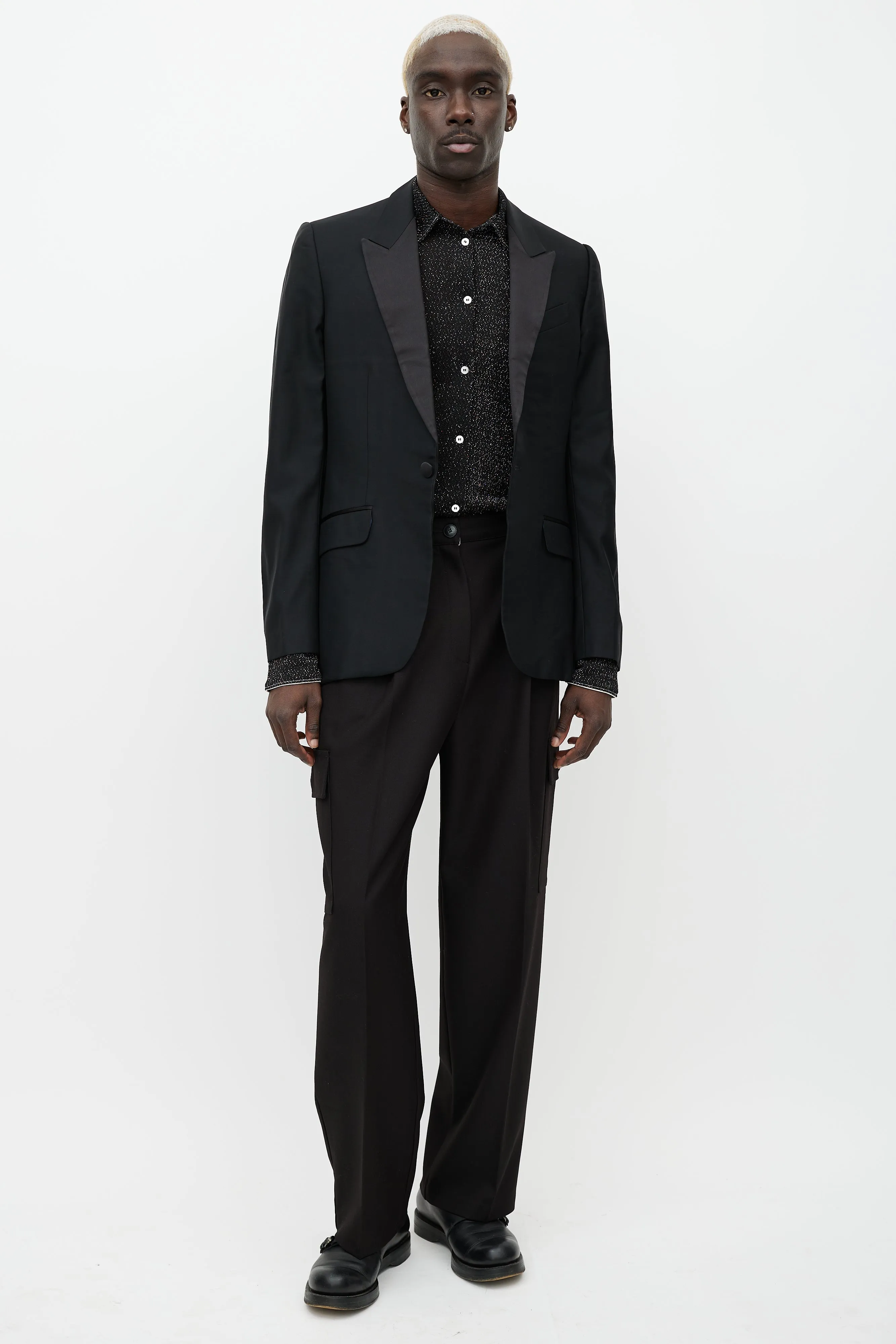 Black Wool Satin Lapel Blazer