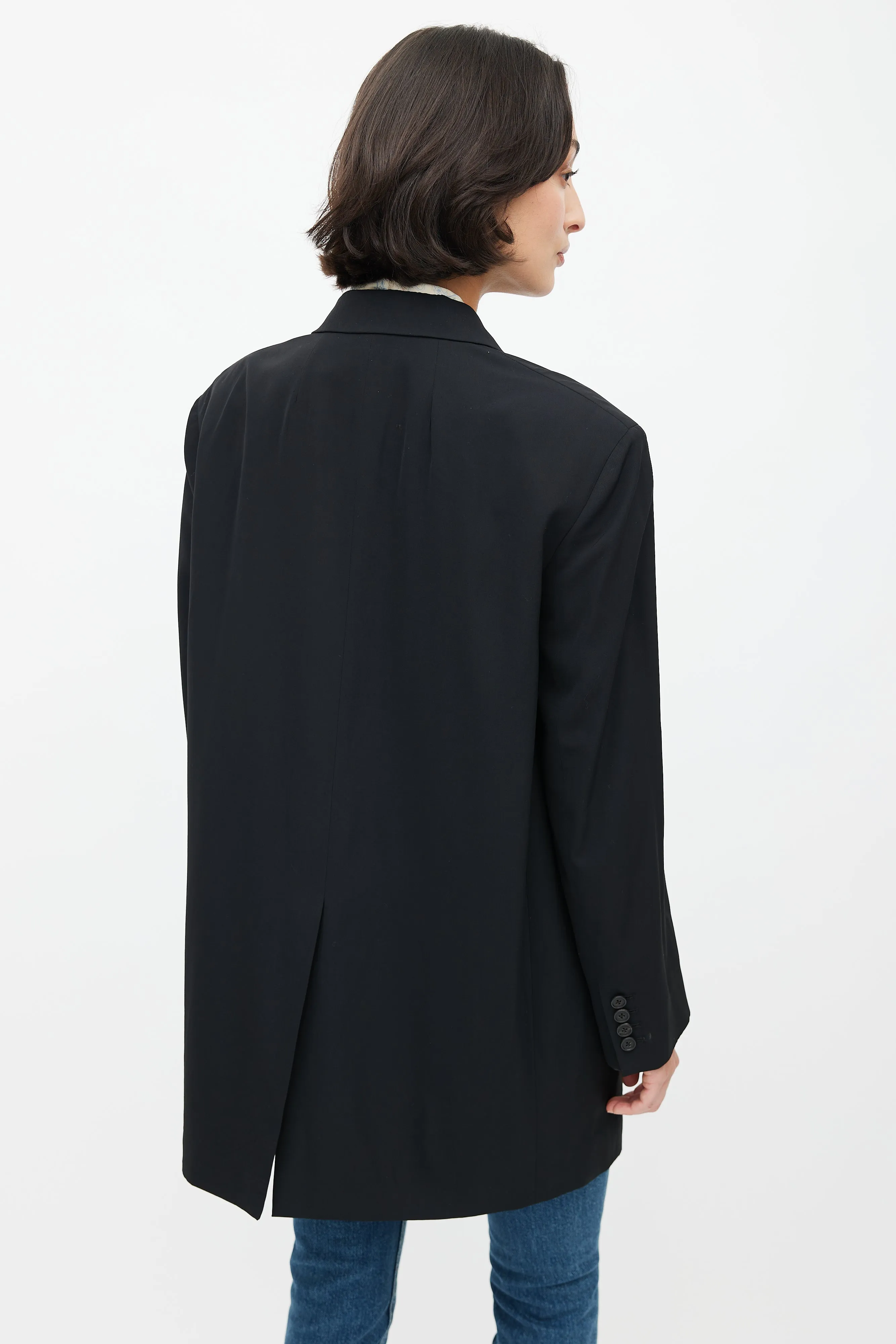 Black Wool Single Button Blazer