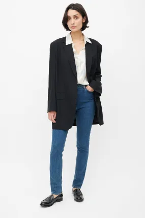 Black Wool Single Button Blazer