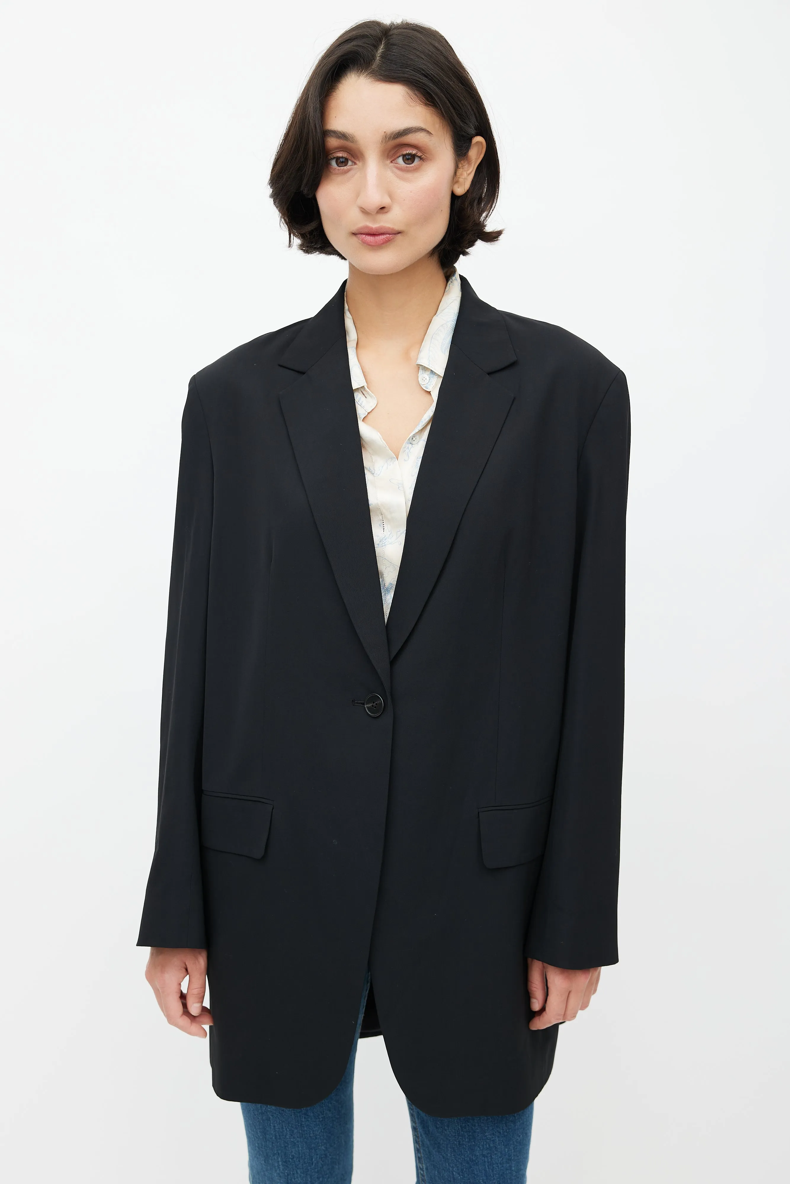 Black Wool Single Button Blazer