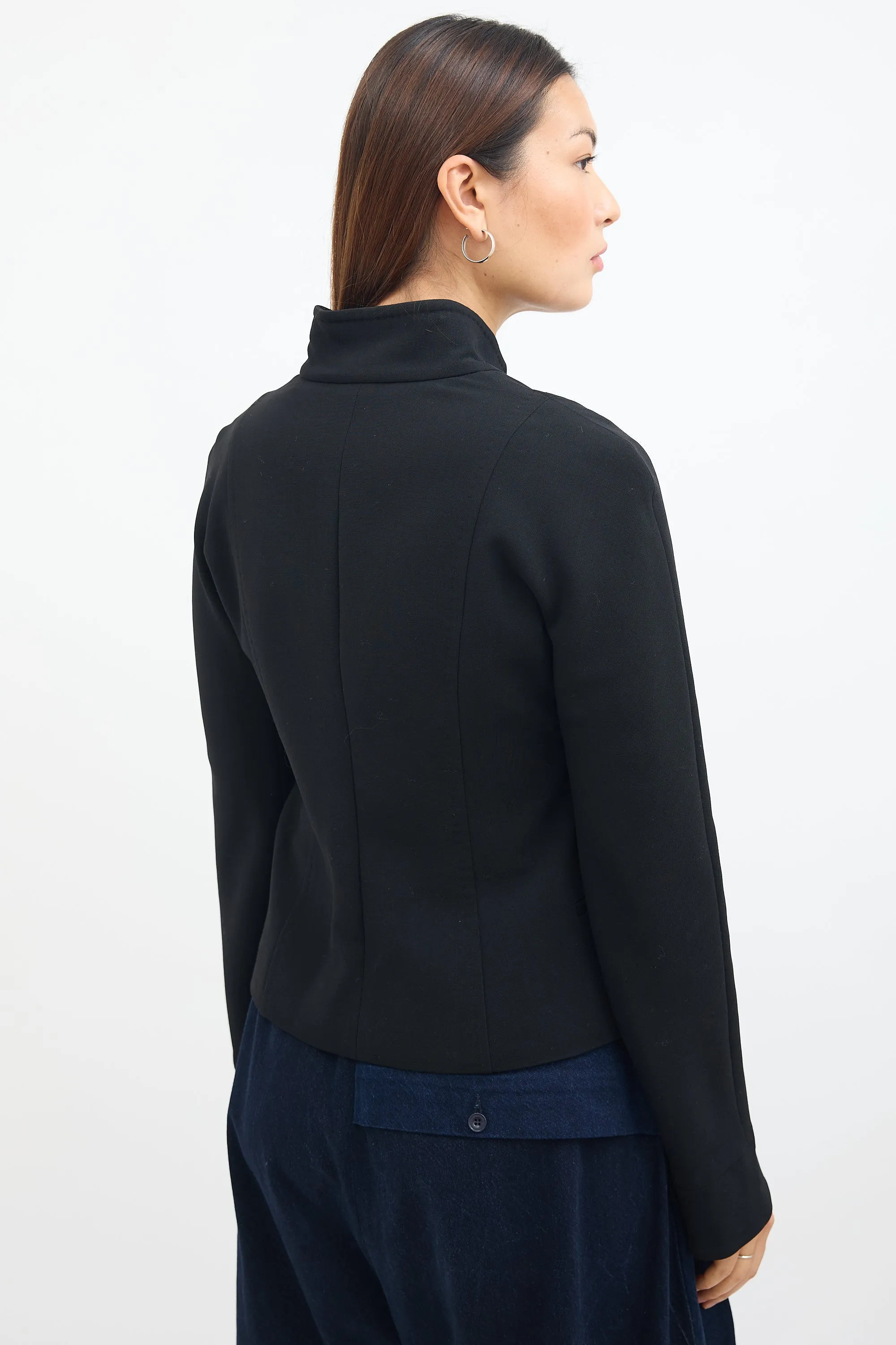 Black Wool Stand Collar Blazer