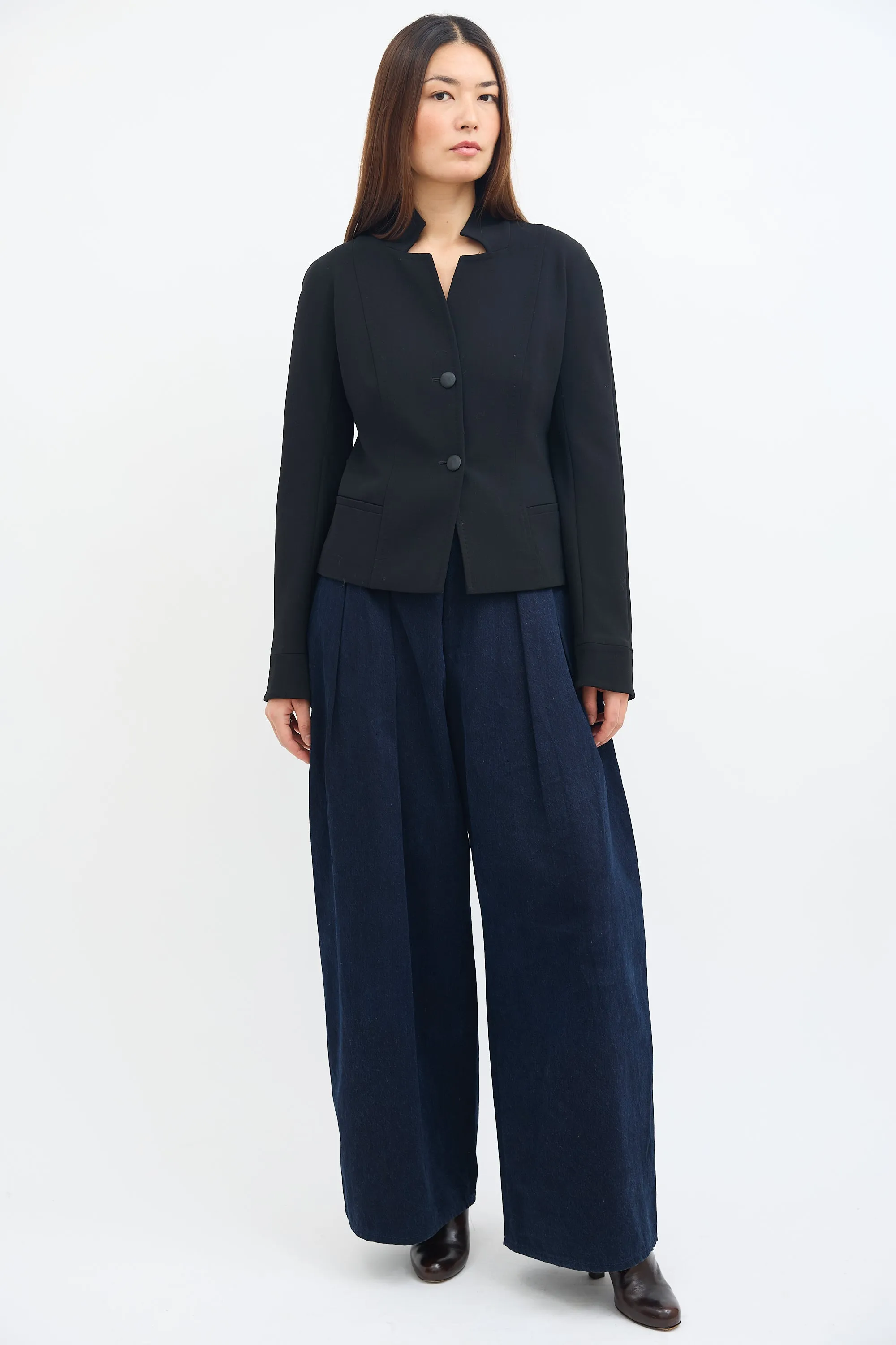 Black Wool Stand Collar Blazer
