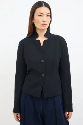 Black Wool Stand Collar Blazer
