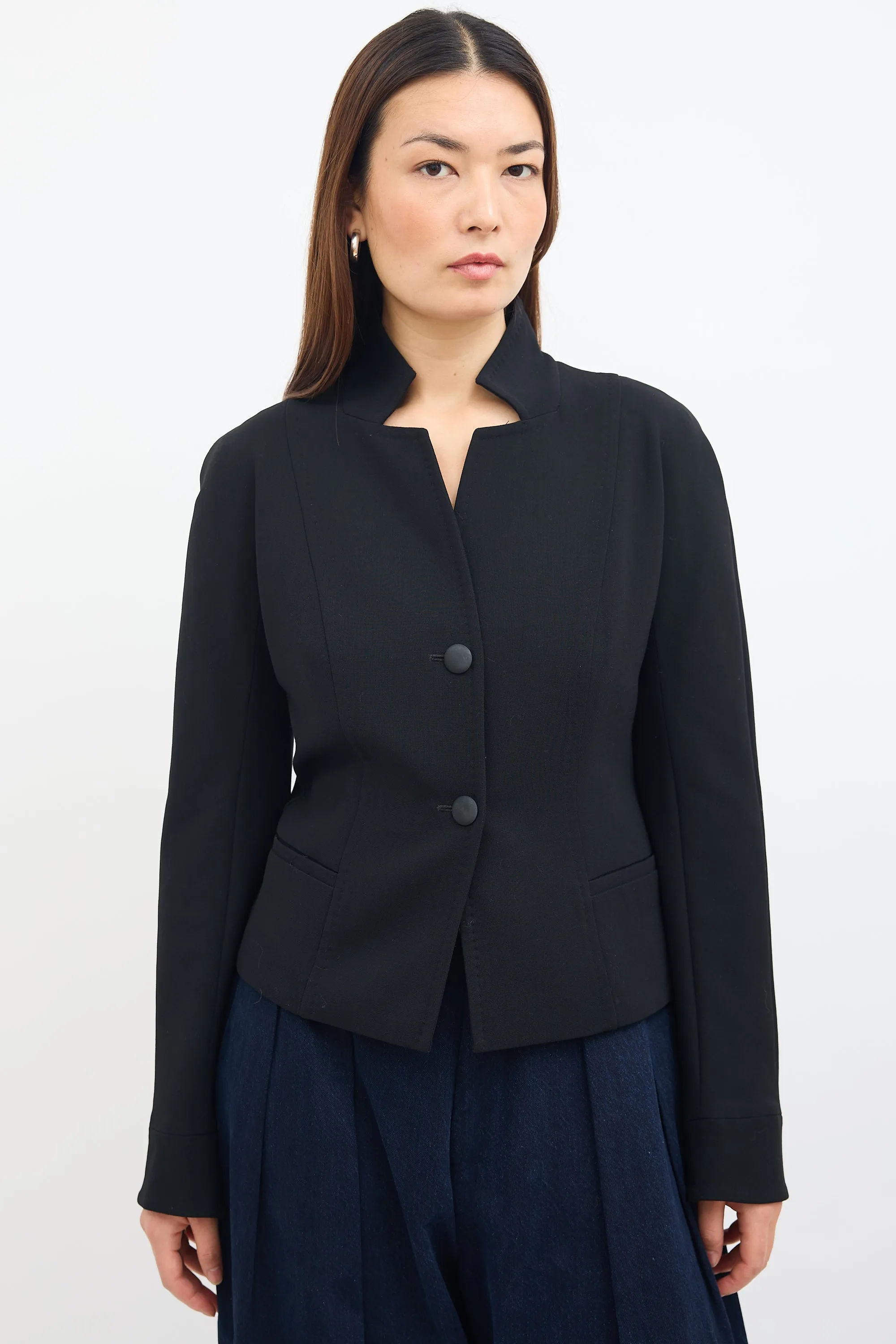 Black Wool Stand Collar Blazer